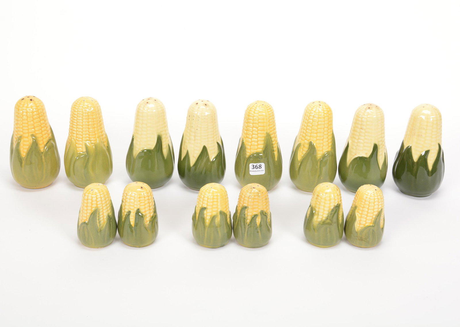 (14) Salt/Pepper Shakers, Shawnee Pottery Corn King: (14) Salt/Pepper Shakers, Shawnee Pottery Corn King, (8) 5.25", (6) 3.25", Private Estate Collection, TX