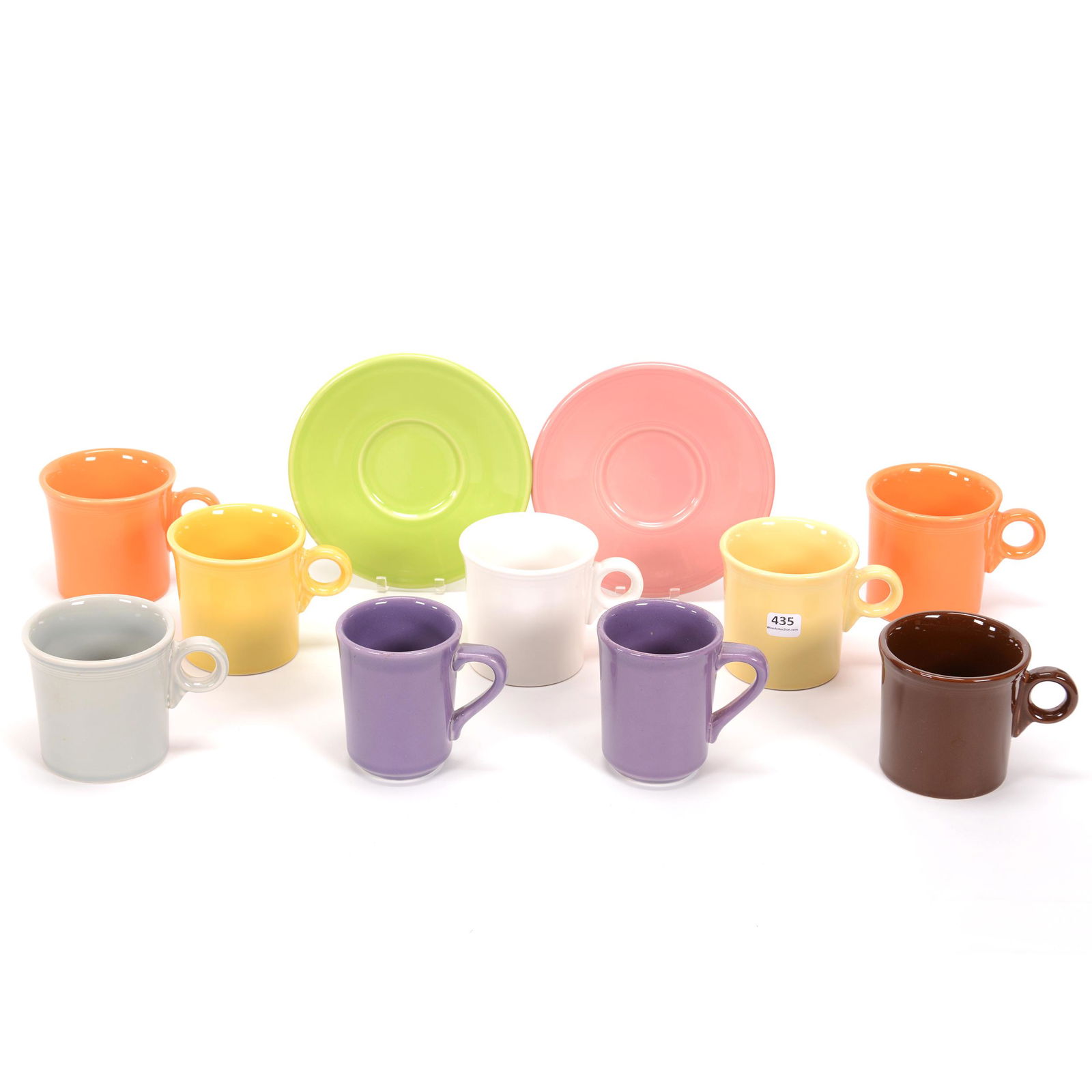 (11) Post-1986 Fiestaware Pottery Items: (11) Post-1986 Fiestaware Pottery Items, (7) 3.5" Mugs, (2) 4" Mugs, (2) 6.75" Saucers, Private Collection, KS