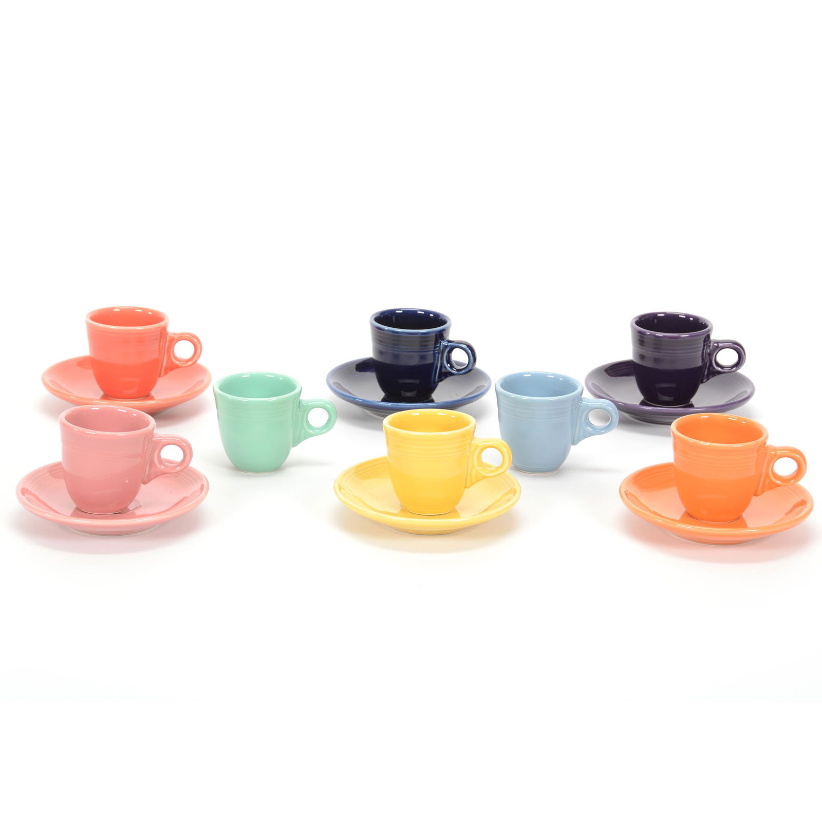 (6) Demitasse Cups/Saucers, Post-1986 Fiestaware: (6) Demitasse Cups/Saucers, Post-1986 Fiestaware, 2.75" x 5", Also Selling Two Extra Cups, Private Collection, KS