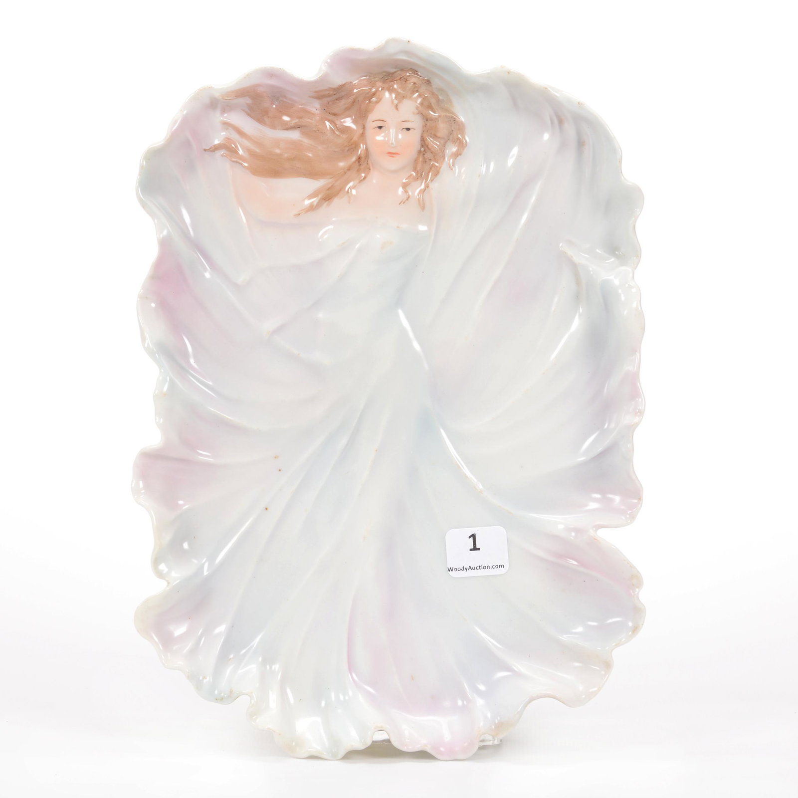 Dresser Tray Marked Royal Bayreuth Art Nouveau Lady: Dresser Tray Marked Royal Bayreuth Art Nouveau Lady, 10" x 7", White, Blue And Pink Tones, Private Midwest Collection