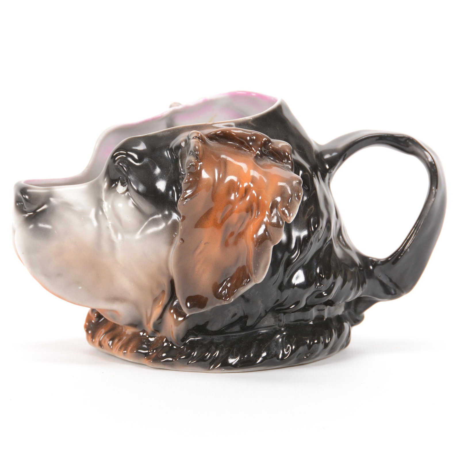 Water Pitcher Marked Royal Bayreuth, St. Bernard: Water Pitcher Marked Royal Bayreuth, St. Bernard, 5" x 8.5", Blue Mark, Black, Brown And White, Very Nice Color, Private Midwest Collection