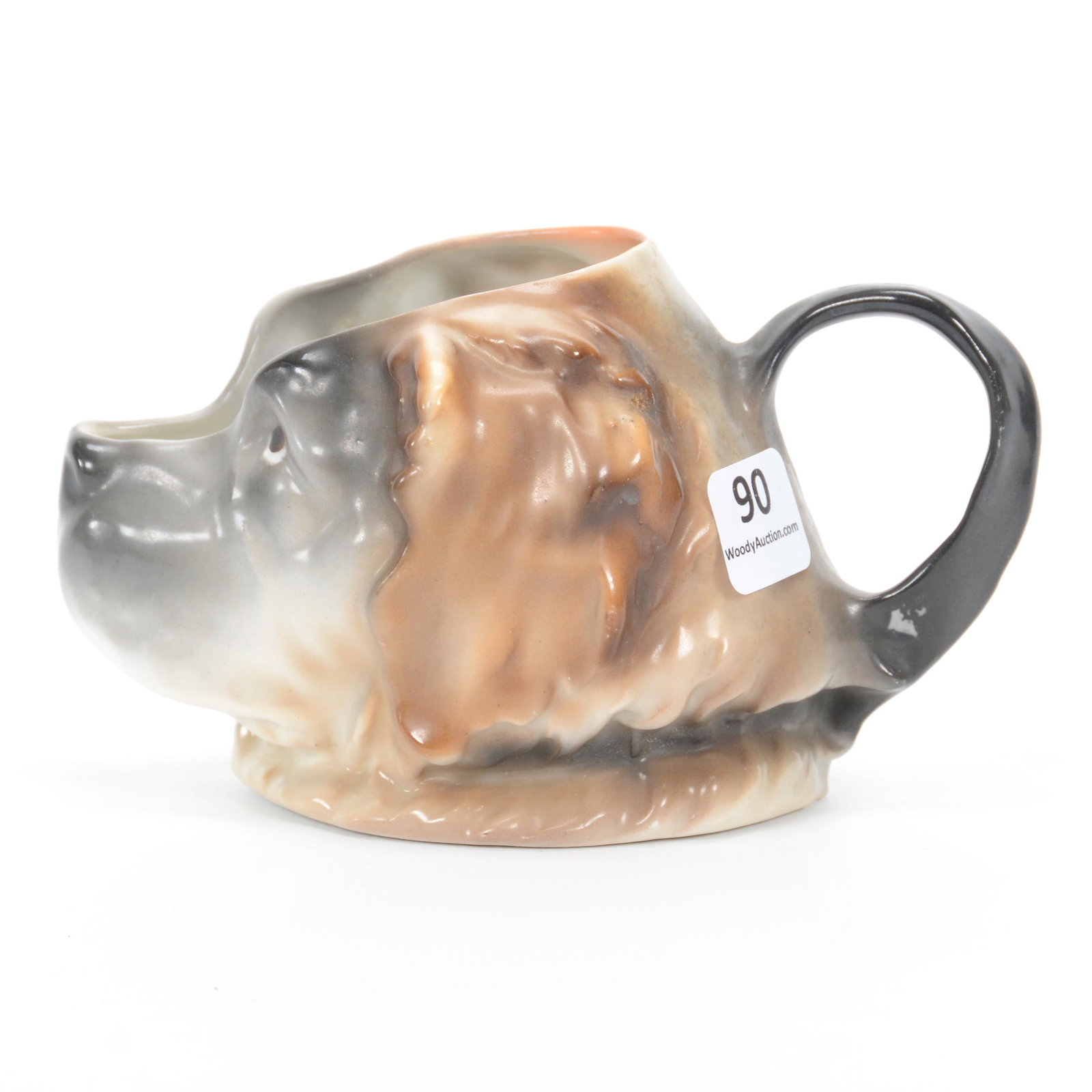 Creamer Marked Royal Bayreuth, St. Bernard: Creamer Marked Royal Bayreuth, St. Bernard, 3.25" x 5.25", Brown, Gray And Black Tones, Blue Mark, Private Midwest Collection