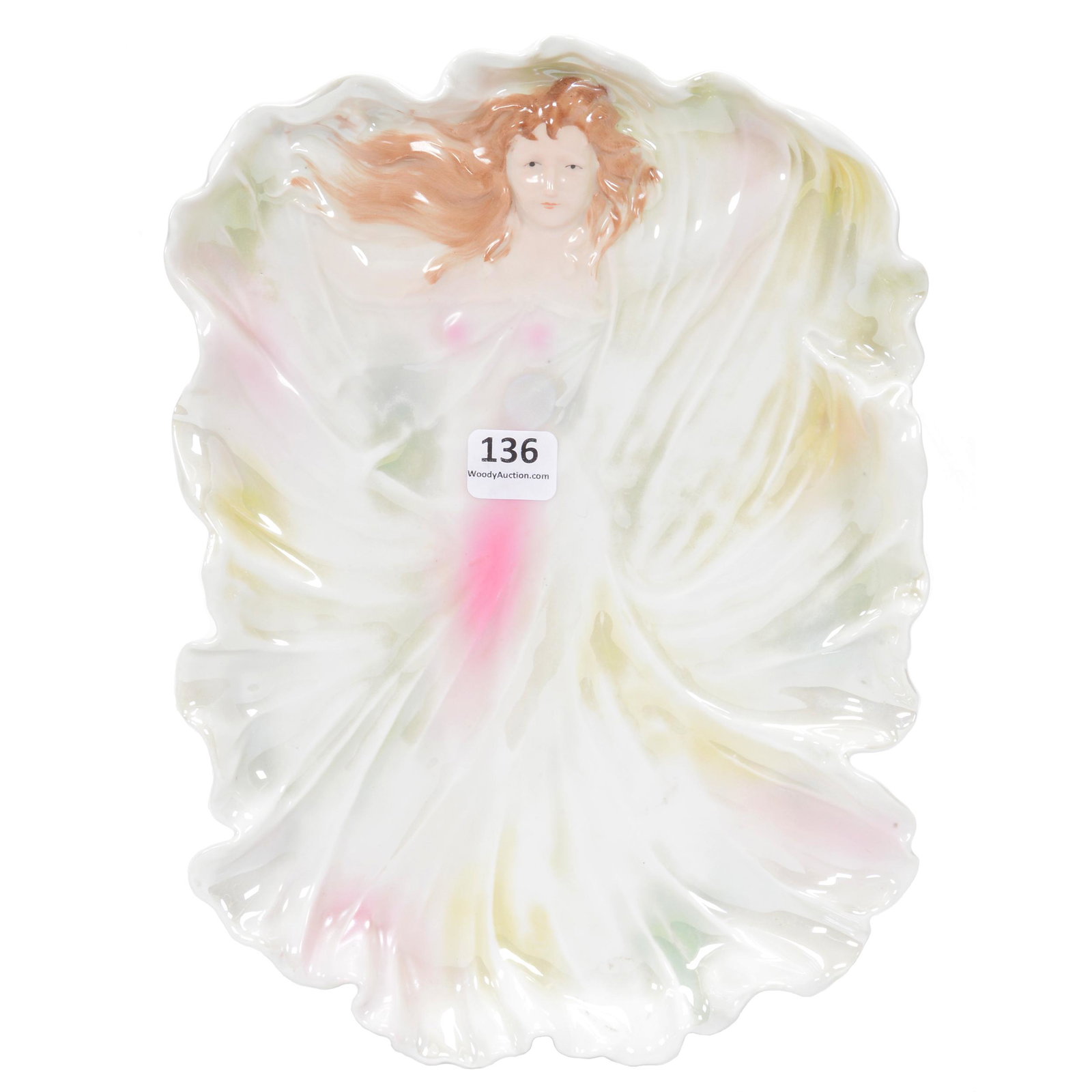 Dresser Tray Marked Royal Bayreuth Art Nouveau Lady: Dresser Tray Marked Royal Bayreuth Art Nouveau Lady, 10.25" x 7.25", Blue Mark, Pink, White, Green And Yellow Lustre Finish, Private Midwest Collection