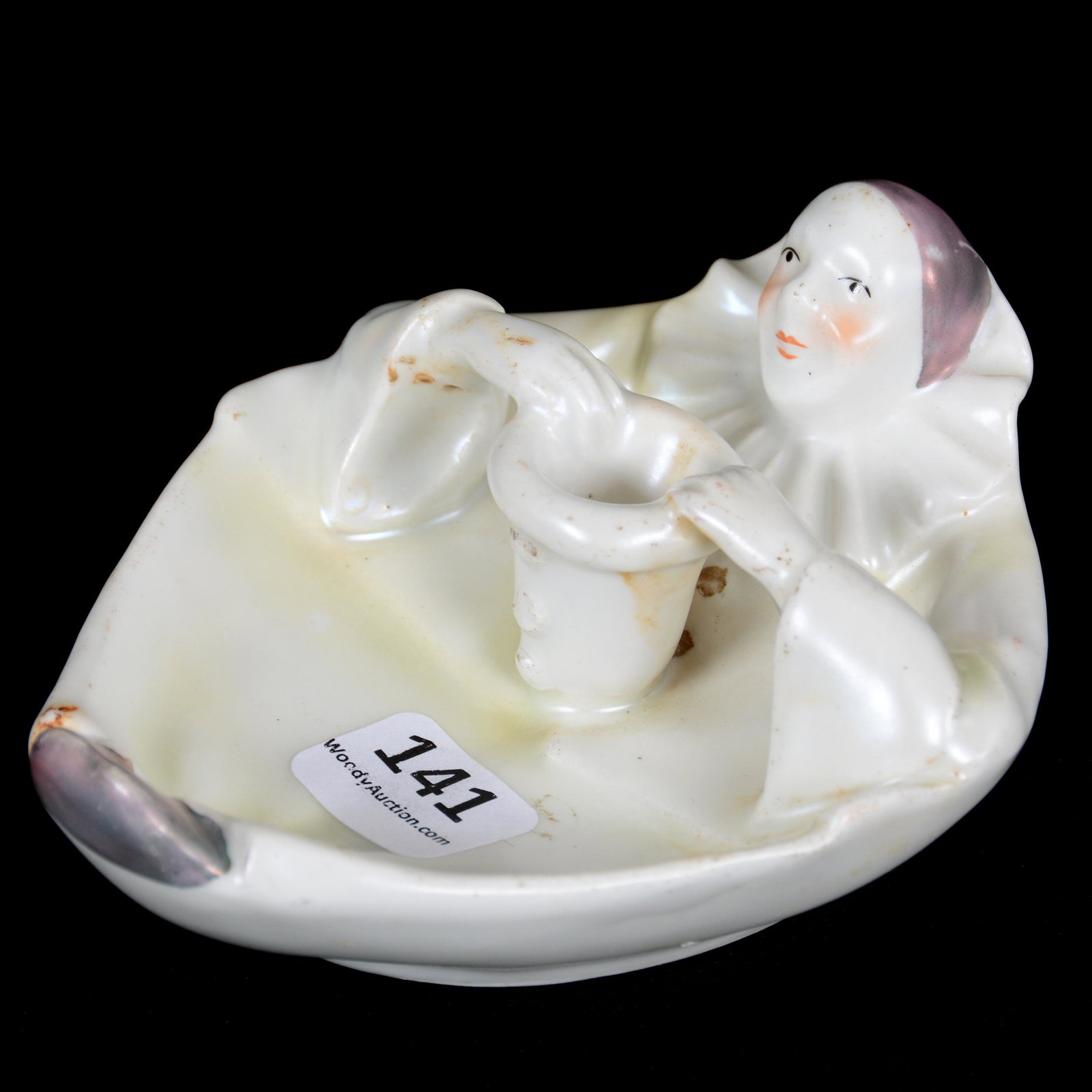 Ashtray Marked Royal Bayreuth White Clown: Ashtray Marked Royal Bayreuth White Clown, 4.5", Satin Finish, Blue Mark, Private Midwest Collection