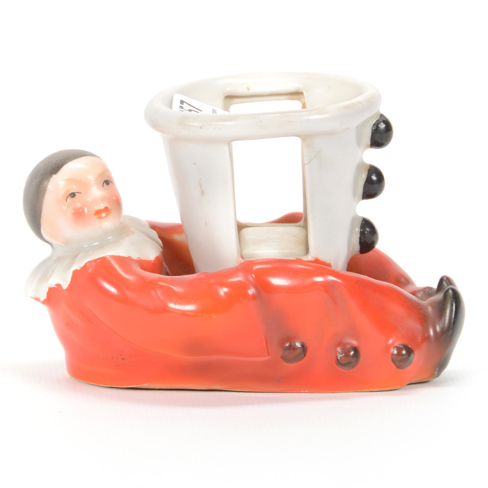 Matchbox Holder Marked Royal Bayreuth, Red Clown: Matchbox Holder Marked Royal Bayreuth, Red Clown, 3", Blue Mark, Glaze Crack On Base Which Does Not Affect Item, Private Midwest Collection