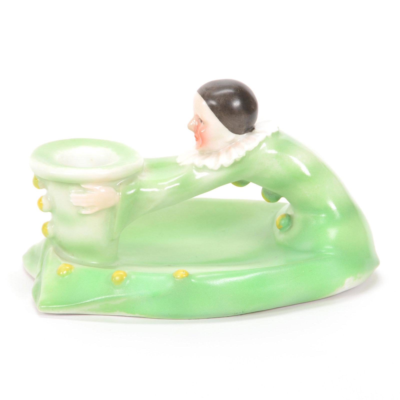 Chamberstick Marked Royal Bayreuth, Green Clown: Chamberstick Marked Royal Bayreuth, Green Clown, 3.75" x 6", Blue Mark, Private Midwest Collection