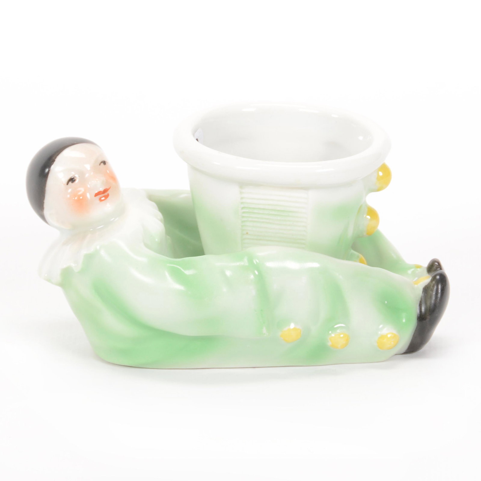 Match Holder Marked Royal Bayreuth Green Clown: Match Holder Marked Royal Bayreuth Green Clown, 2.5", Blue Mark, With Striker, Private Midwest Collection
