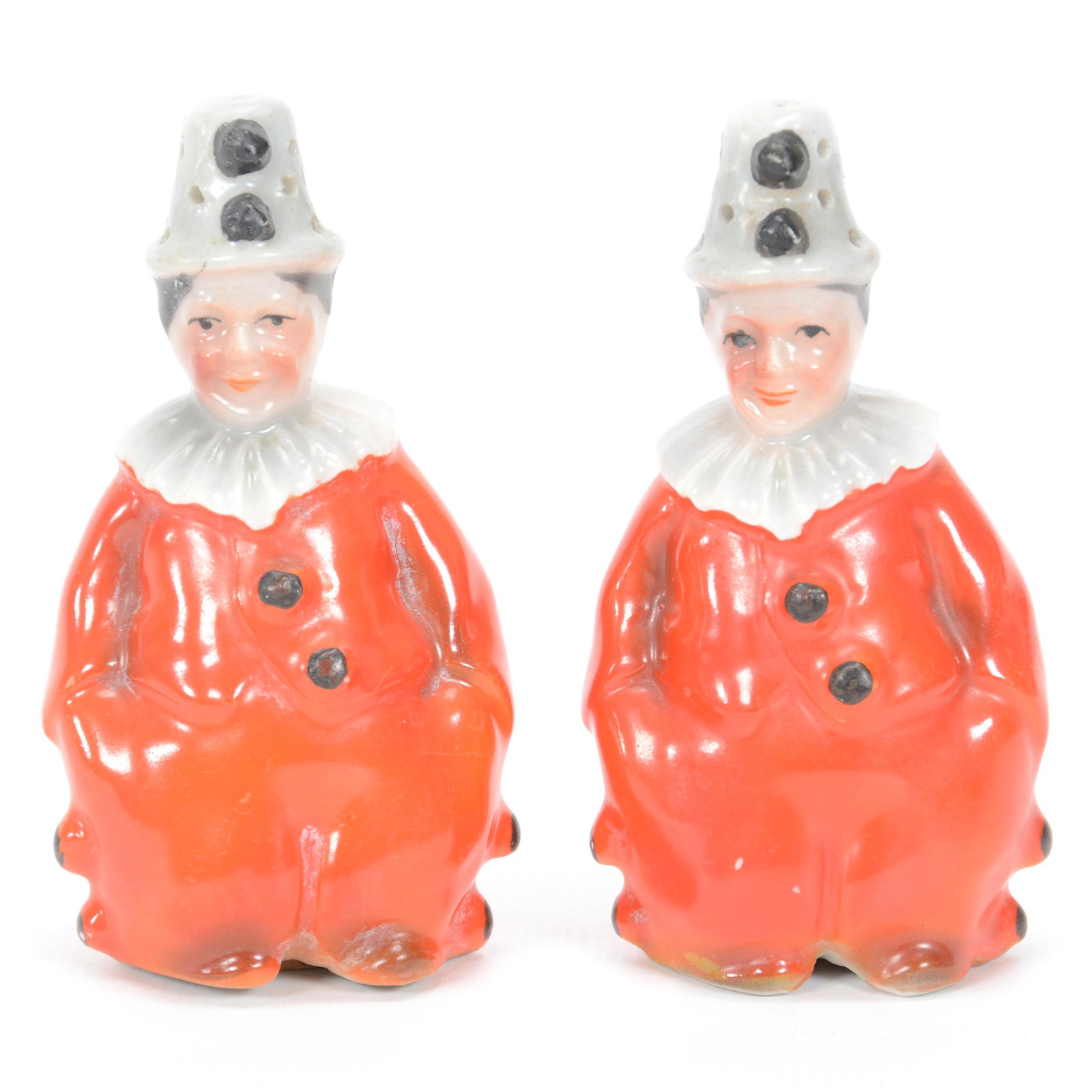 Salt & Pepper Set Unmarked Royal Bayreuth: Salt & Pepper Set Unmarked Royal Bayreuth, 3.5", Red Clown, Private Midwest Collection
