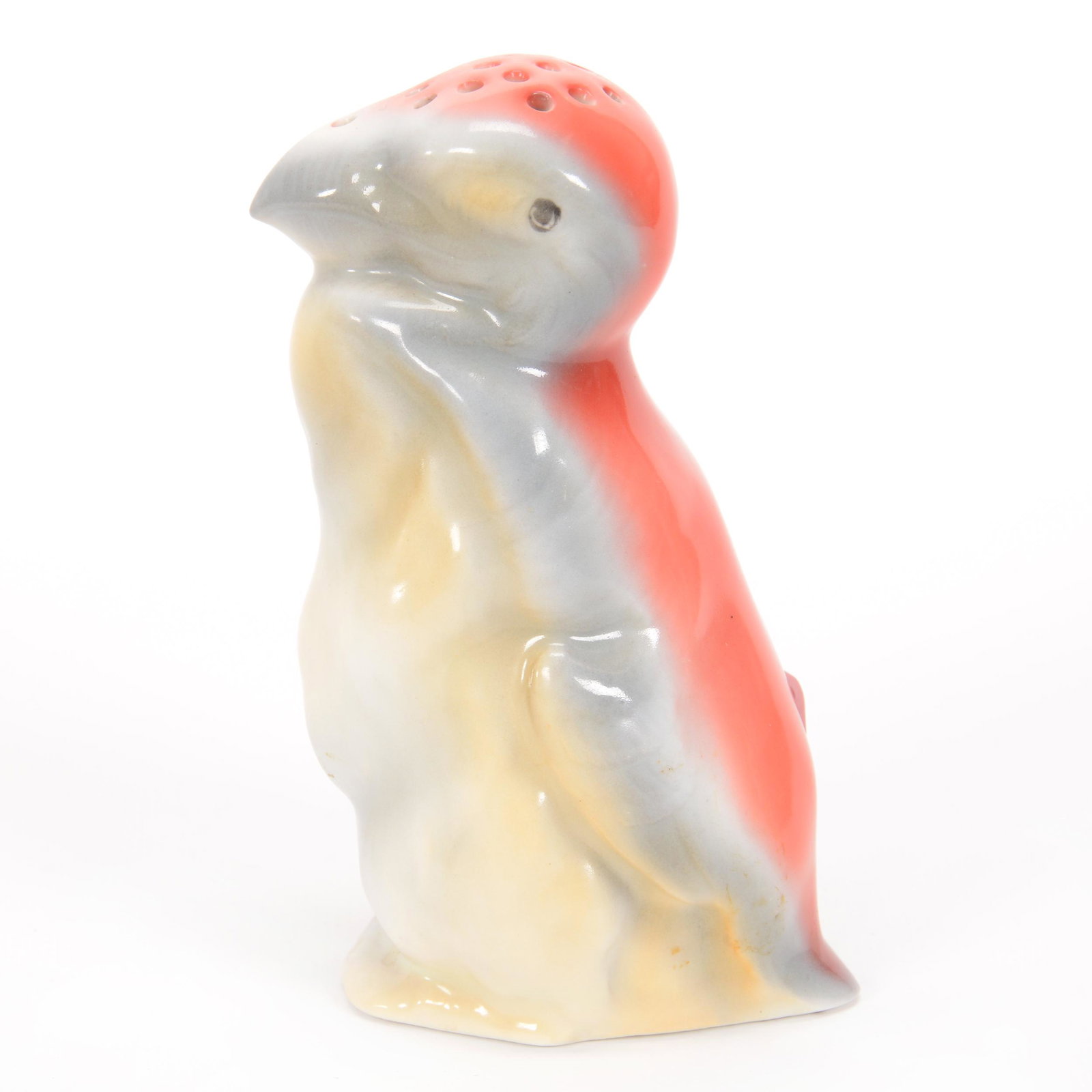 Hatpin Holder Marked Royal Bayreuth Penguin: Hatpin Holder Marked Royal Bayreuth Penguin, 5", Blue Mark, Red, Gray And Salmon Tones, Private Midwest Collection