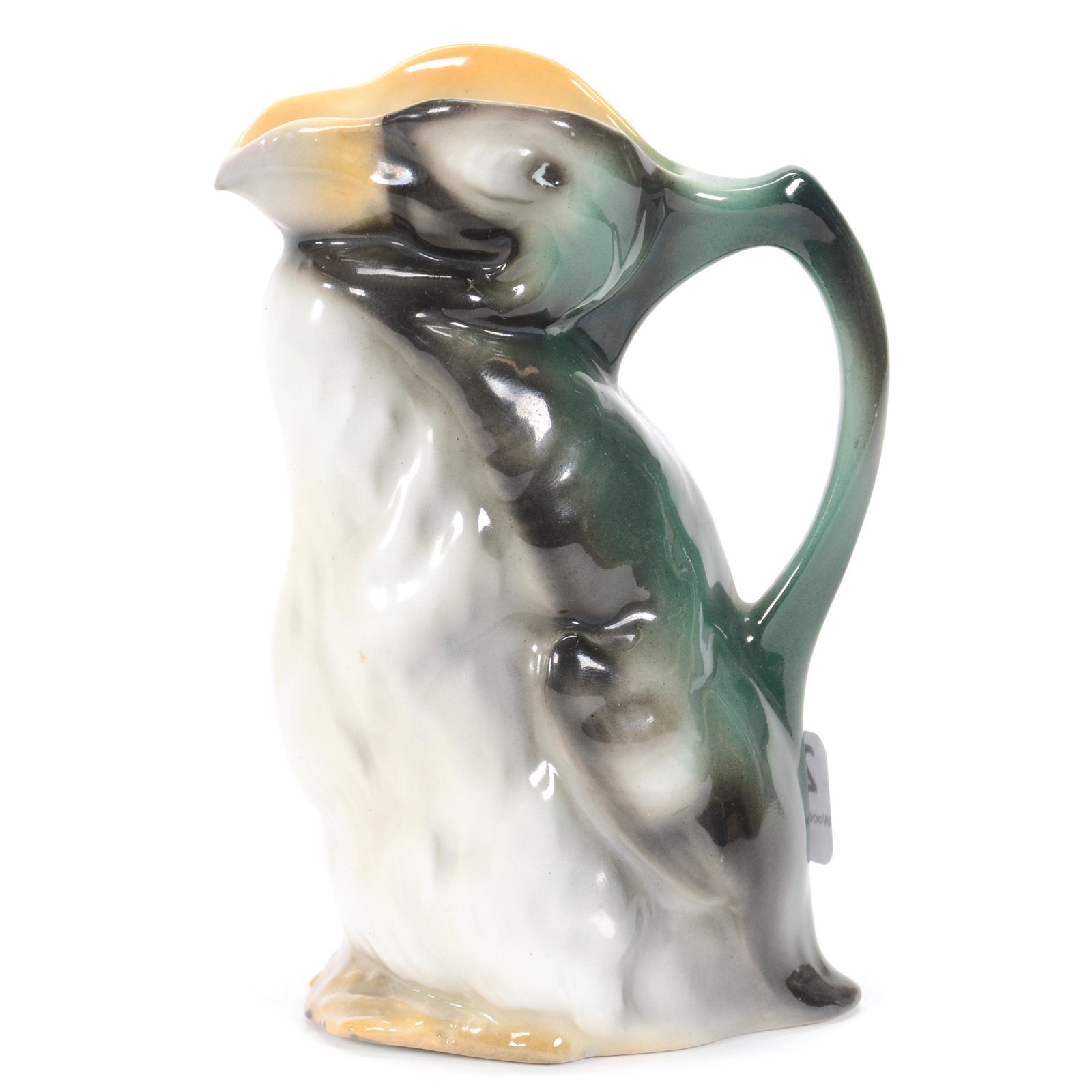 Creamer Unmarked Royal Bayreuth Penguin: Creamer Unmarked Royal Bayreuth Penguin, 4.75", Green, Black, Gray And Yellow Tones, Private Midwest Collection