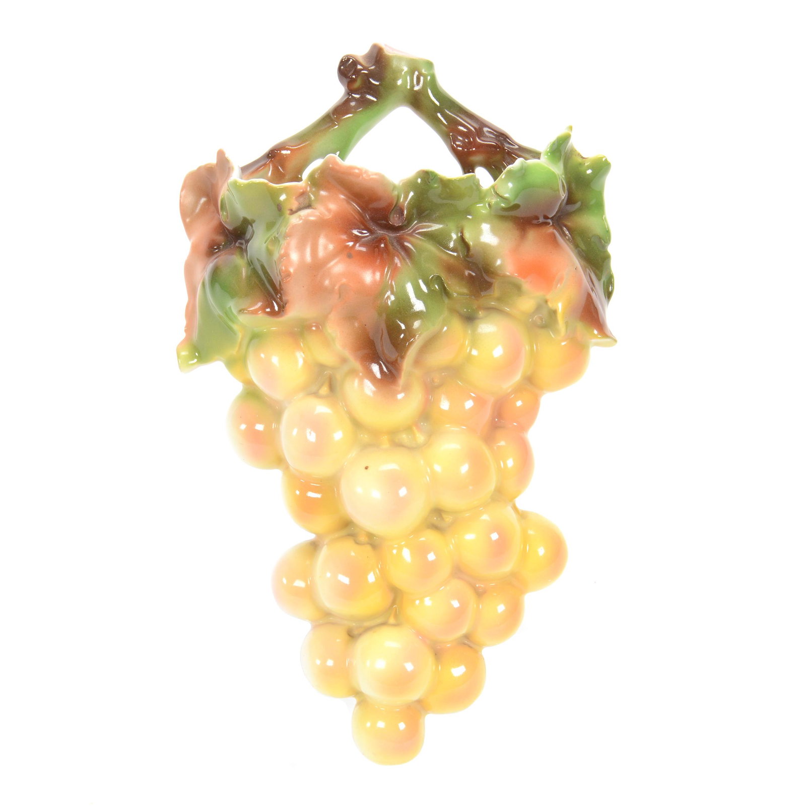 Wall Pocket Marked Royal Bayreuth Grapes: Wall Pocket Marked Royal Bayreuth Grape, 9" x 5.5", Yellow Finish, Private Midwest Collection