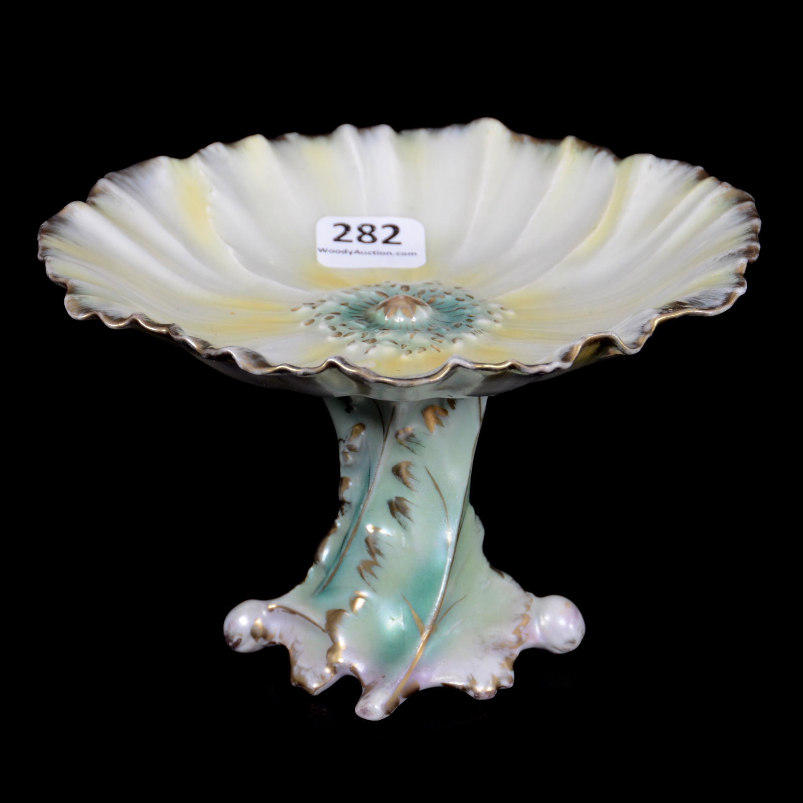 Compote Marked Royal Bayreuth Poppy: Compote Marked Royal Bayreuth Poppy, 3.5" x 5.75", Blue Mark, White, Yellow And Green Satin Finish, Private Midwest Collection