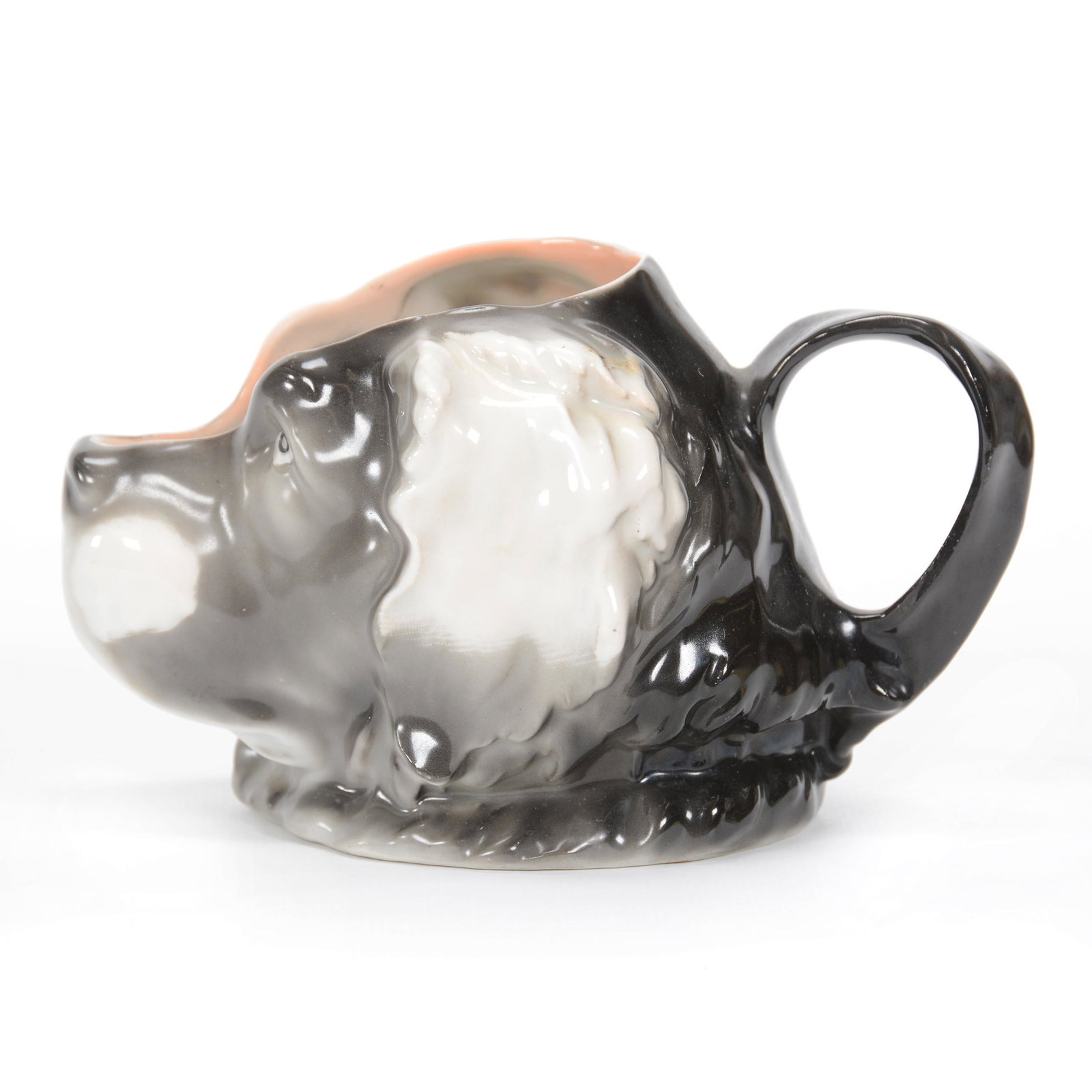 Milk Pitcher Marked Royal Bayreuth St. Bernard: Milk Pitcher Marked Royal Bayreuth St. Bernard, 3.75", Blue Mark, Black With White Ears, Private Midwest Collection