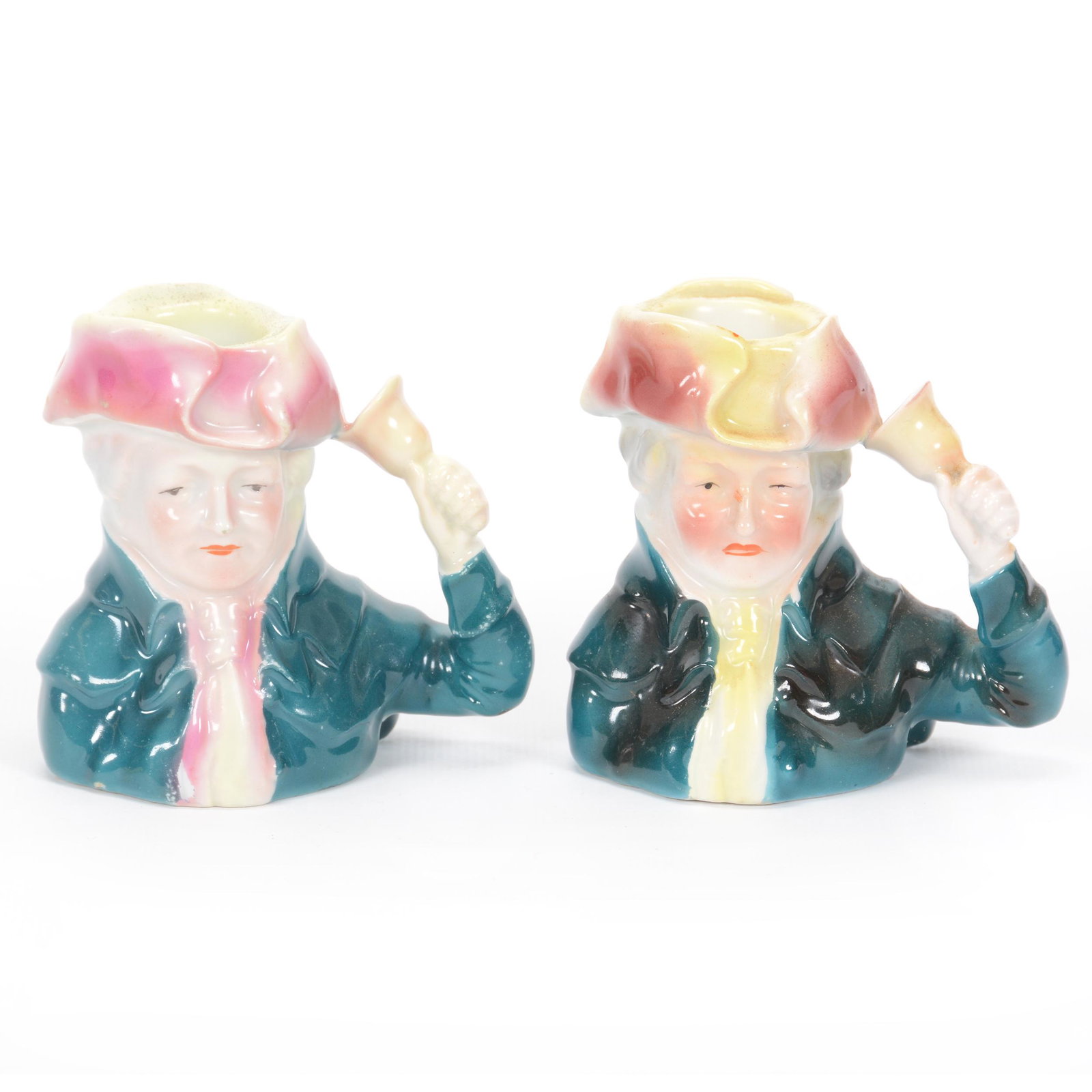 Pair Candlesticks Marked Royal Bayreuth, Bell Ringer: Pair Candlesticks Marked Royal Bayreuth, Bell Ringer, 3.5", One Has Royal Bayreuth Blue Mark, Other Is Unmarked, Private Midwest Collection
