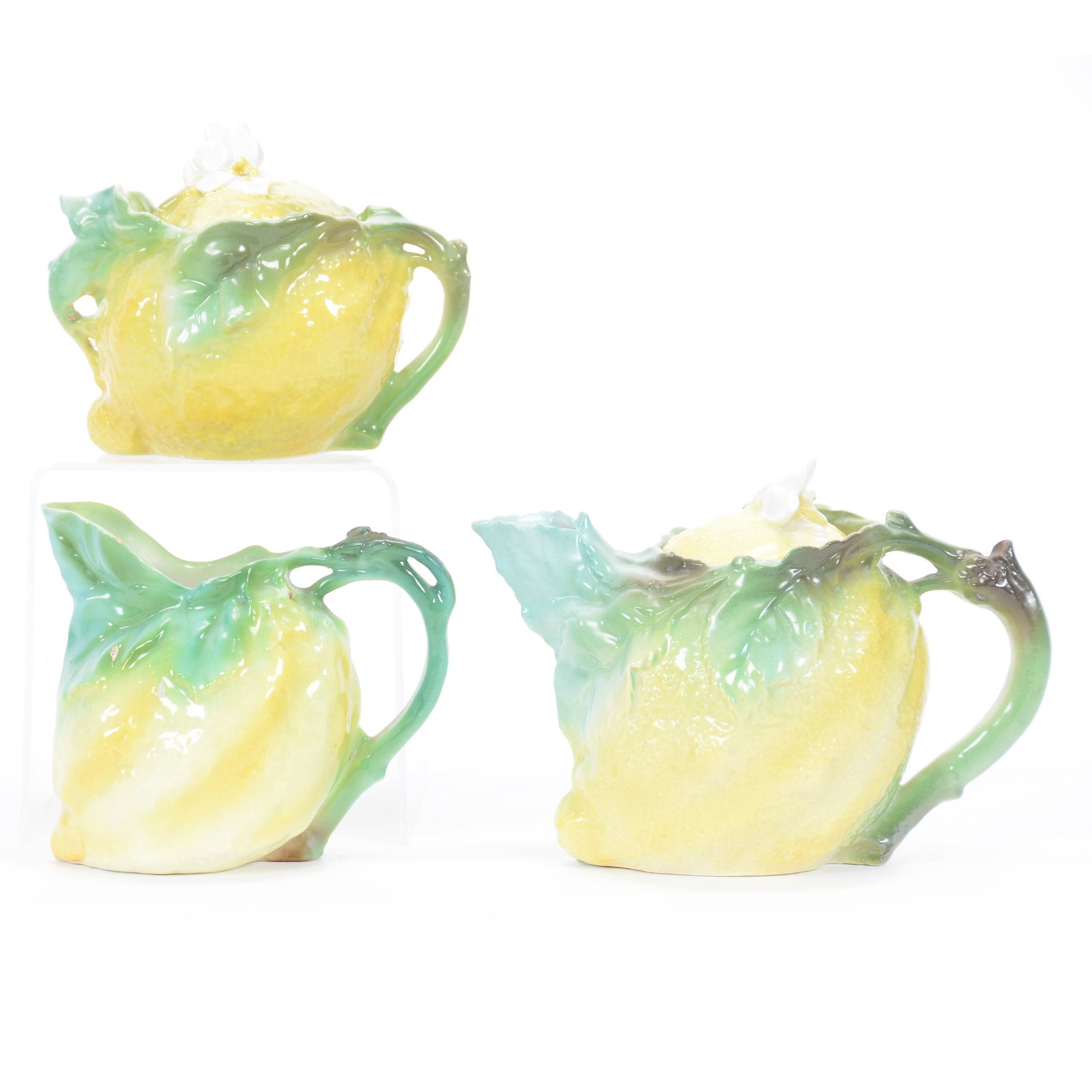 Tea Set Marked Royal Bayreuth Lemon: Tea Set Marked Royal Bayreuth Lemon, Blue Mark, (1) 4.5" X 6" Tea Pot, (1) 3.75" Creamer, (1) 3.5" Covered Sugar, Private Midwest Collection