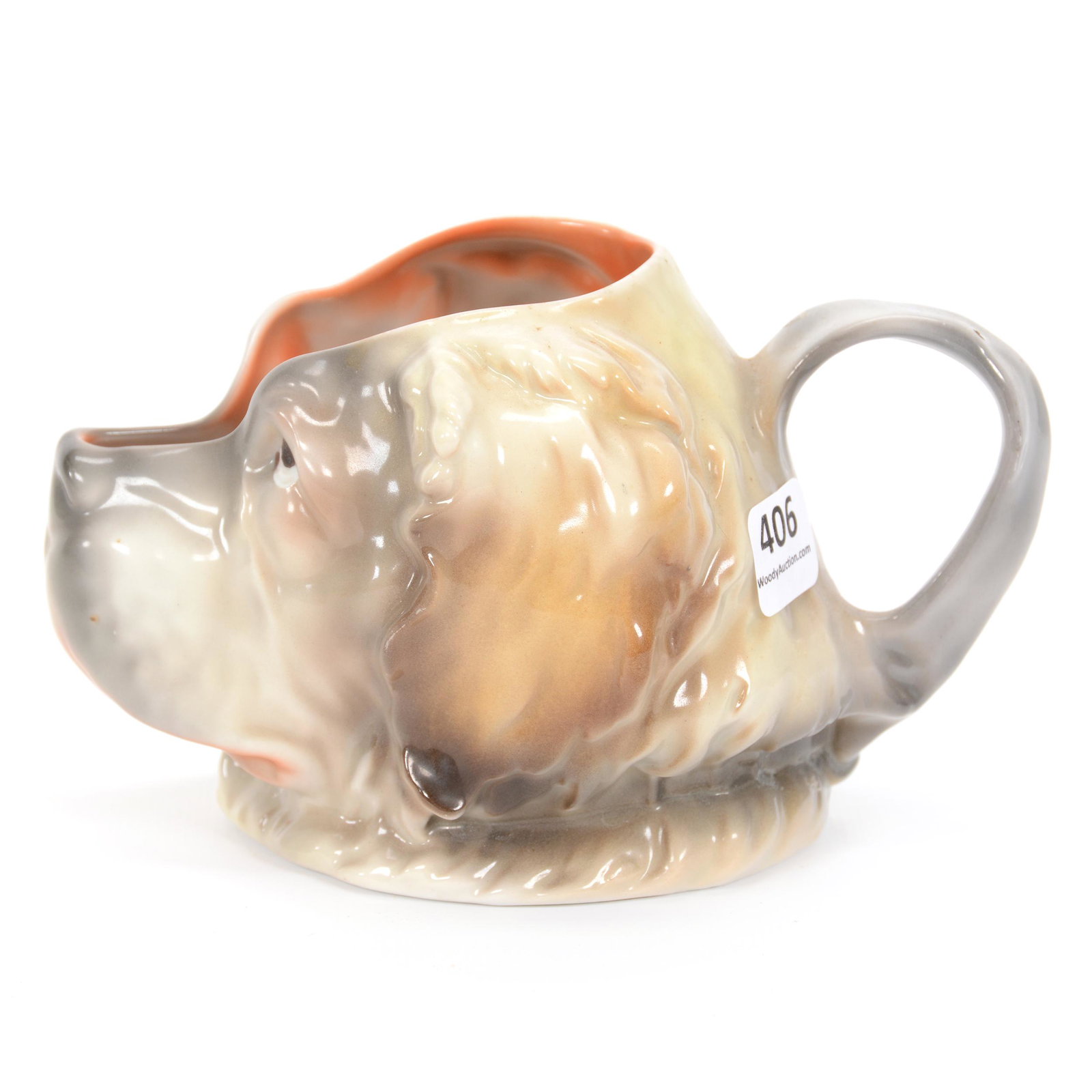 Milk Pitcher Unmarked Royal Bayreuth St. Bernard: Milk Pitcher Unmarked Royal Bayreuth St. Bernard, 3.75", Yellow, Gray And White Tones, Private Midwest Collection