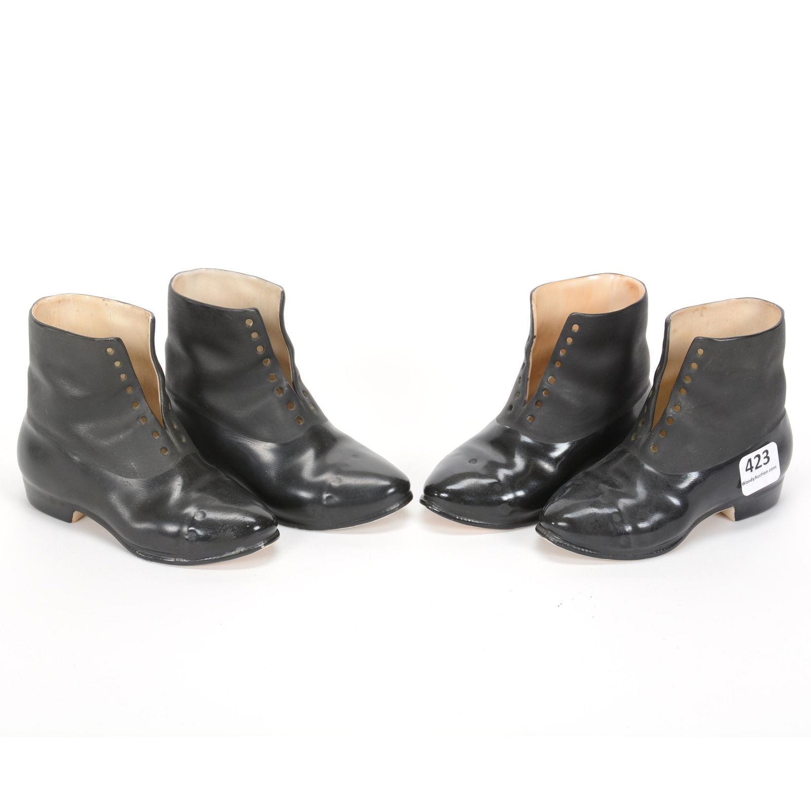 (4) Unmarked Royal Bayreuth Men's Boots: (4) Unmarked Royal Bayreuth Men's Boots, 3.5" x 5", All Matching Black Boots, Private Midwest Collection