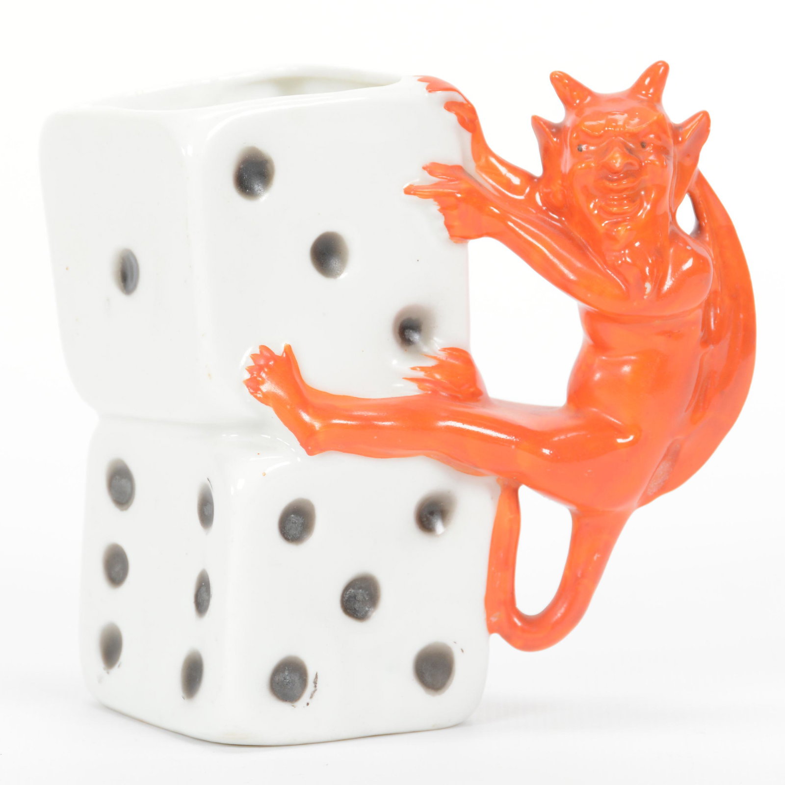 Creamer Unmarked Royal Bayreuth Devil & Dice: Creamer Unmarked Royal Bayreuth Devil & Dice, 4.25", Private Midwest Collection