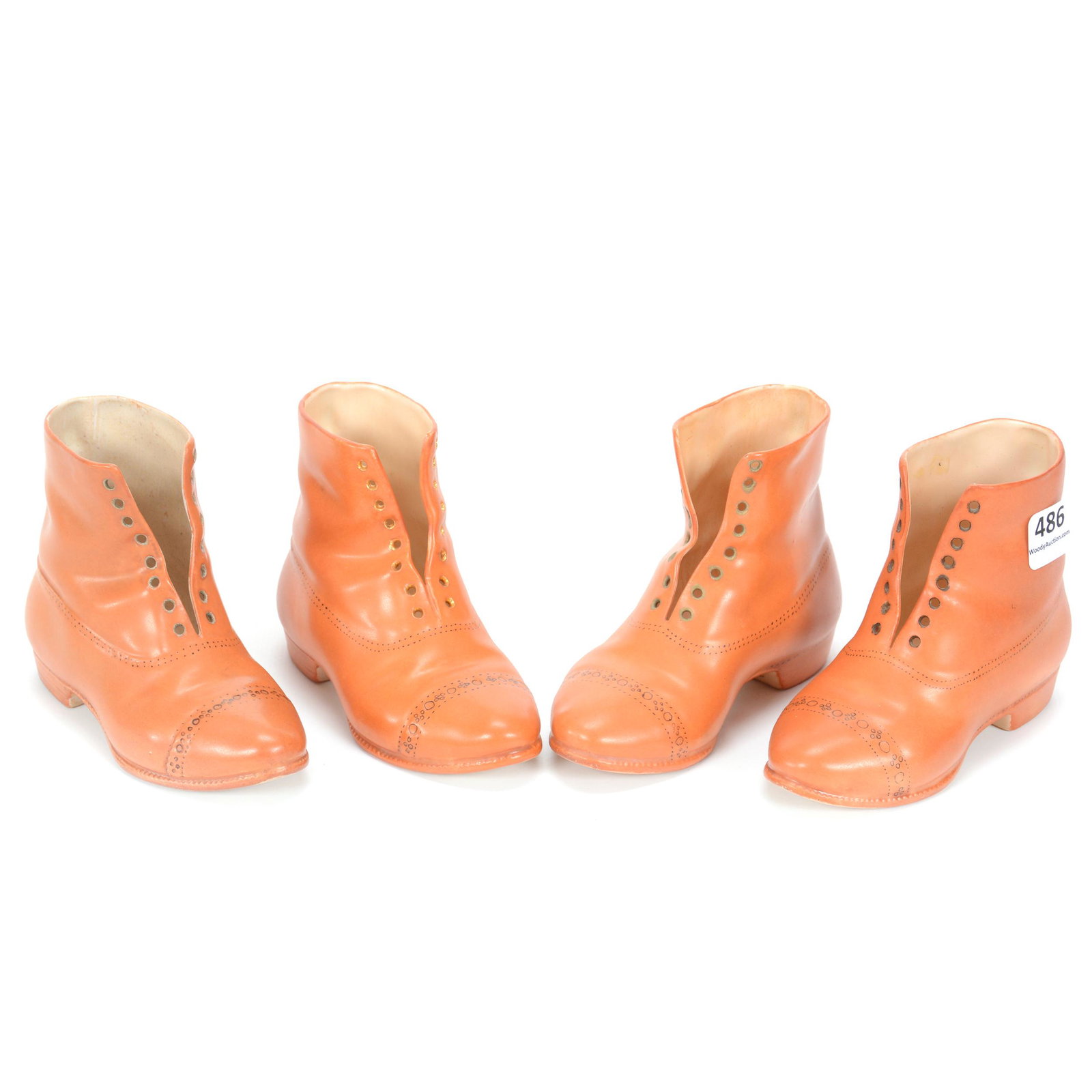 (4) Boots Unmarked Royal Bayreuth: (4) Boots Unmarked Royal Bayreuth, 3.5" x 5", Brown, Private Midwest Collection