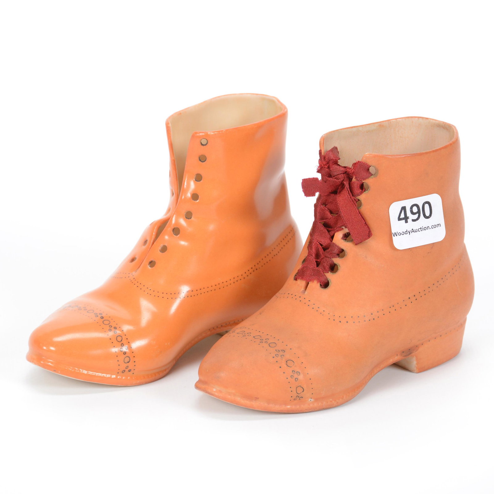 (2) Boots Unmarked Royal Bayreuth: (2) Boots Unmarked Royal Bayreuth, 3.5" x 5", Same Style But Two Different Brown Tones, Private Midwest Collection