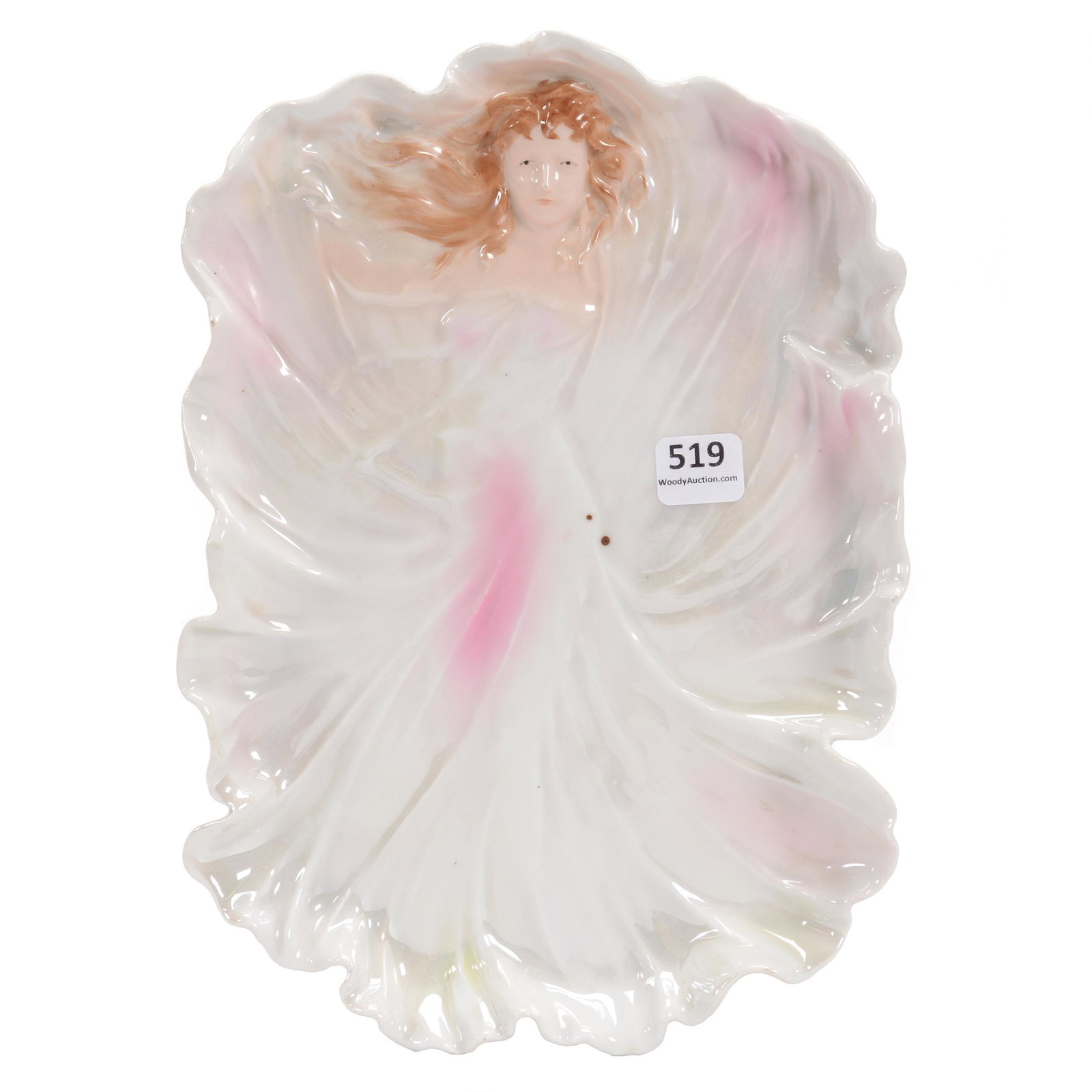 Dresser Tray Marked Royal Bayreuth Art Nouveau Lady: Dresser Tray Marked Royal Bayreuth Art Nouveau Lady, 10.25" x 7.25", Blue Mark, White And Pink Lustre Finish, Private Midwest Collection