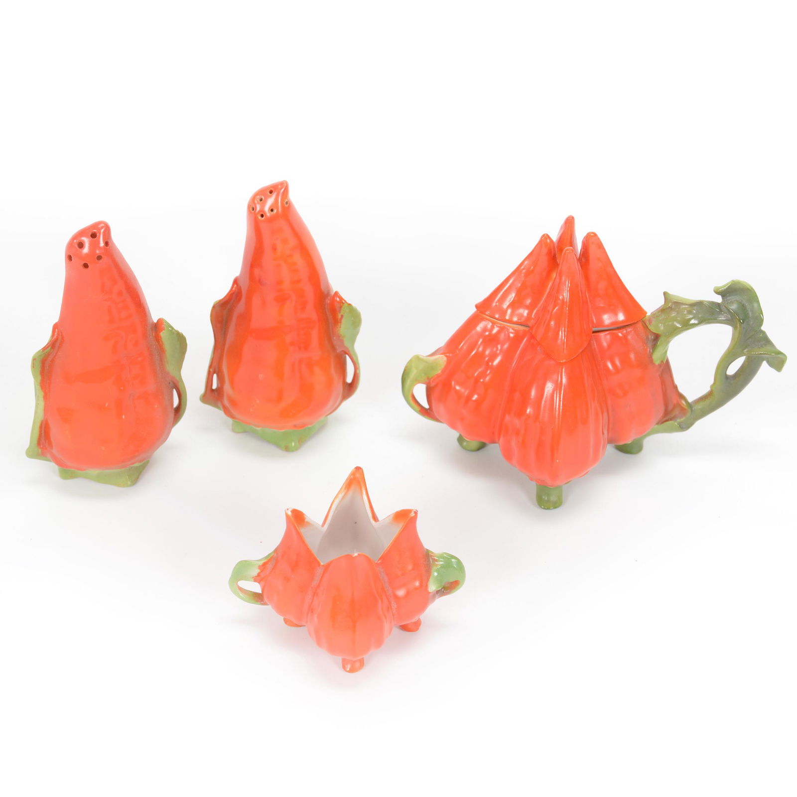 (4) Chili Pepper Royal Bayreuth Items: (4) Chili Pepper Royal Bayreuth Items, (1) 4" Tall Salt & Pepper Set, (1) 3.5" Mustard Jar, (1) 2" Toothpick Holder, All Unmarked, Private Midwest Collection