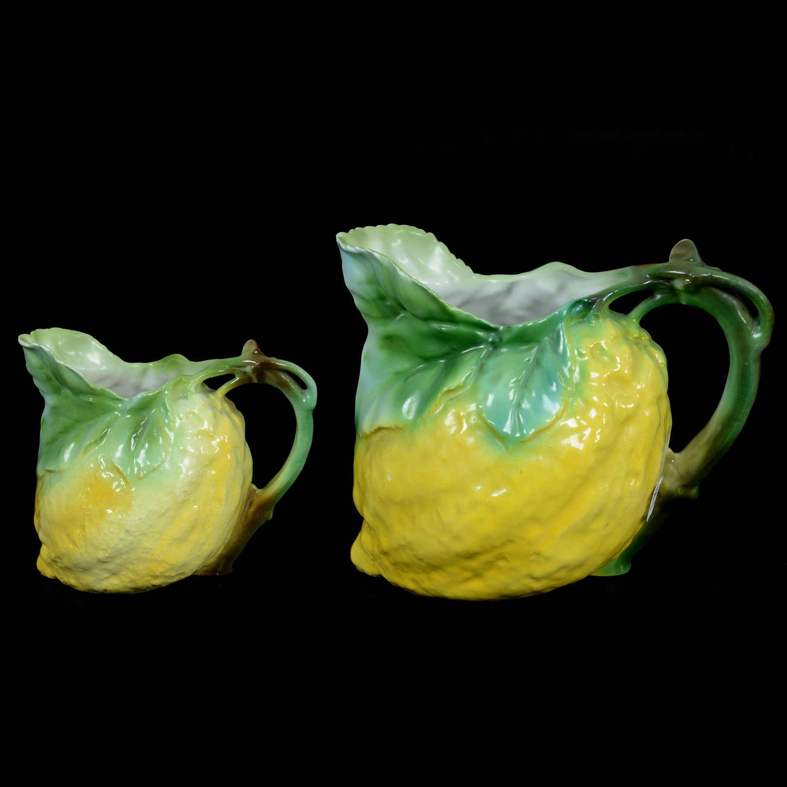 (2) Pitchers Marked Royal Bayreuth Lemon: (2) Pitchers Marked Royal Bayreuth Lemon, Blue Mark, (1) 6.5" Water Pitcher, (1) 4.75" Milk Pitcher, Private Midwest Collection