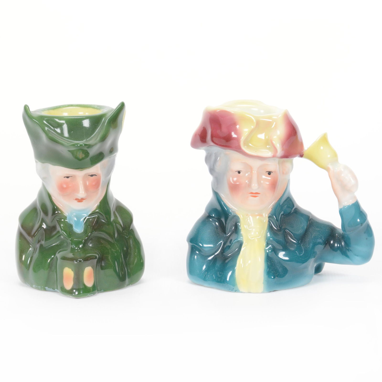 (2) Toothpick Holders Marked Royal Bayreuth: (2) Toothpick Holders Marked Royal Bayreuth, 3.5", Blue Mark, (1) Bellringer, (1) Lamp Lighter, Professional Repair, Private Midwest Collection