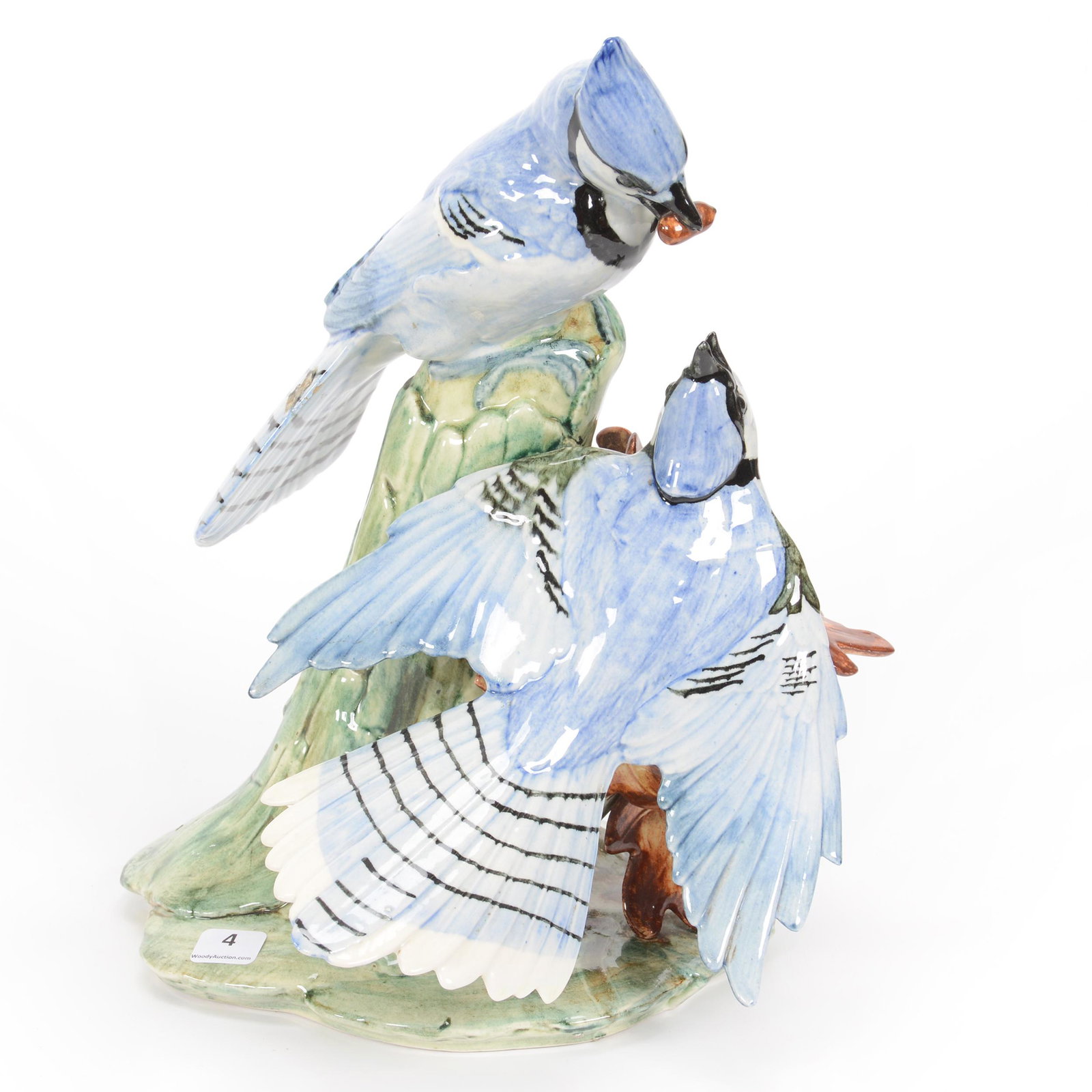 Blue Jays Double Marked Stangl Pottery #3717: Blue Jays Double Figure Marked Stangl Pottery #3717, 12.75" x 9.5", Private Midwest Collection