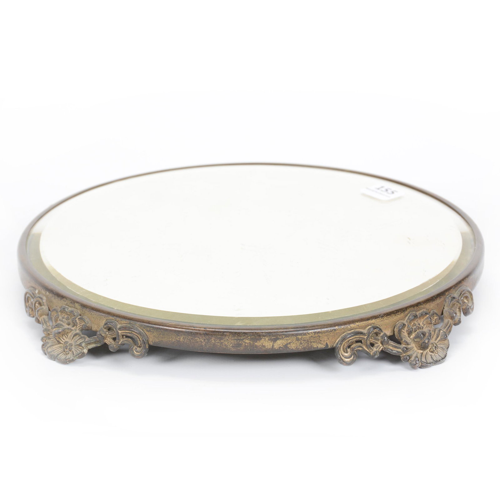 Beveled Mirror Plateau: Beveled Mirror Plateau, 10", Embossed Floral Silverplate Rim And Feet, Missouri private collection