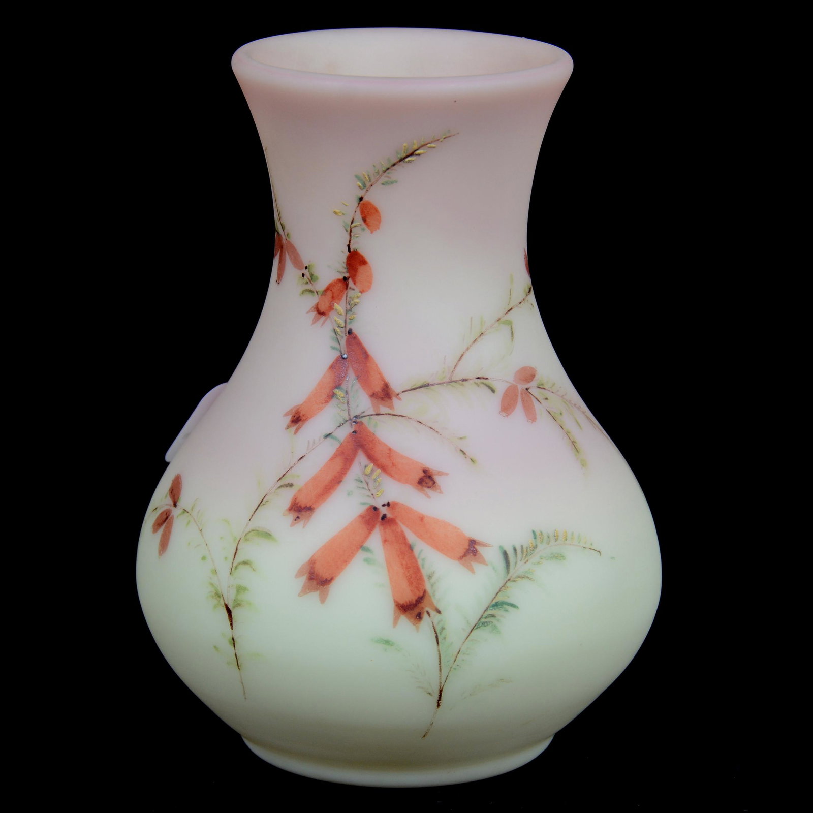 Vase, Decorated Burmese Art Glass: Vase, Decorated Burmese Art Glass, 4" x 3", Ohio private collection