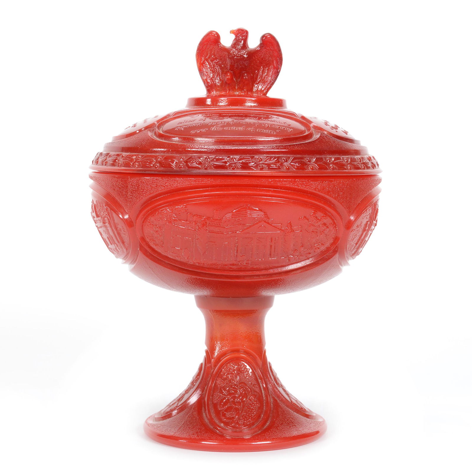 Contemporary Compote Marked Fenton, 1976: Contemporary Compote Marked Fenton, 10.5" x 7.5", Thomas Jefferson/United States Commemorative Bi-Centennial Compote, Quotes on Lid, Dated 1776-1976, 200 Years, NE Kansas private collection