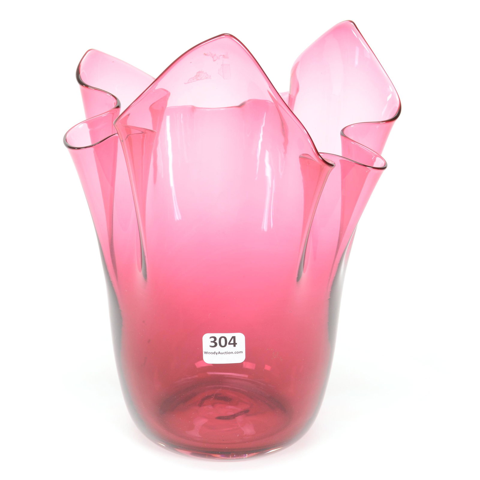 Handkerchief Vase, Cranberry Art Glass: Handkerchief Vase, Cranberry Art Glass, 9.75" x 7", Unknown Maker, NE Kansas private collection