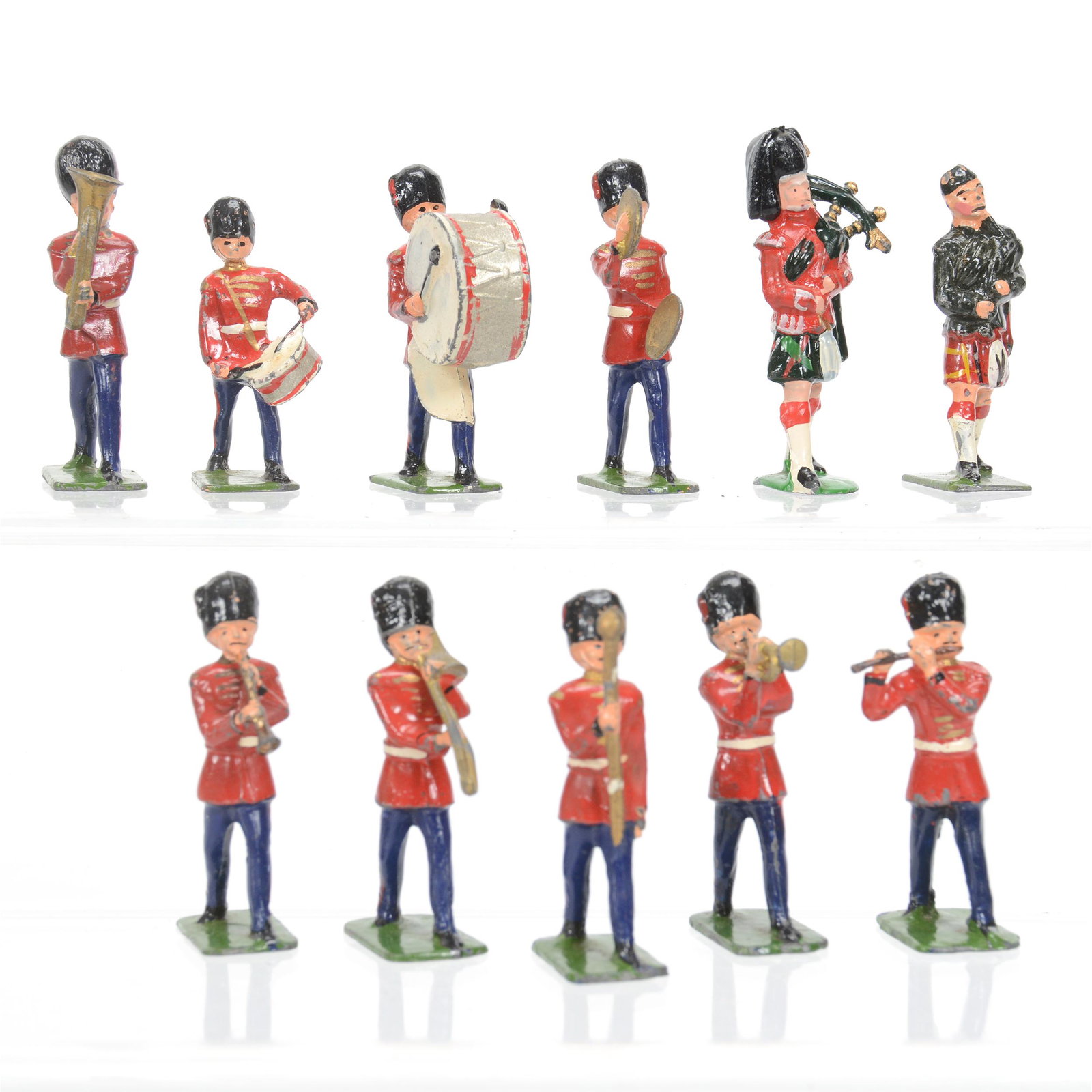 (11) Tin Figures/Toy Soldiers: (11) Tin Figures/Toy Soldiers, 2.5", All Wearing Uniforms Playing Instruments, All Are Unmarked With No Indication Of Maker, See Photos For Details, NE Kansas private collection