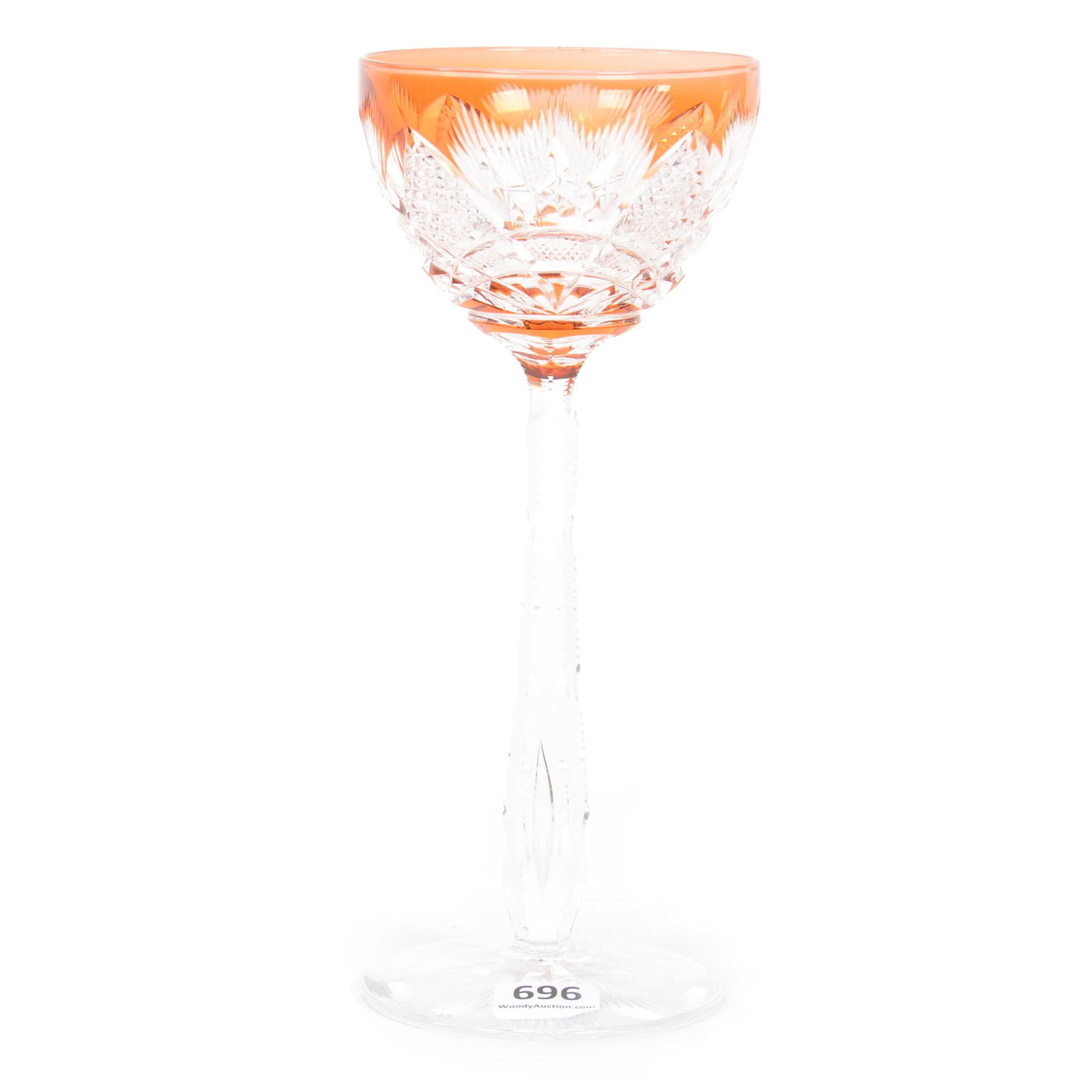 Wine Stem, Val St. Lambert Riverton Pattern: Wine Stem, Val St. Lambert Riverton Pattern, 8", Circa 1925, Apricot Cut To Clear, Notched Stem, Blazed Star Foot, Gary Baldwin Collection