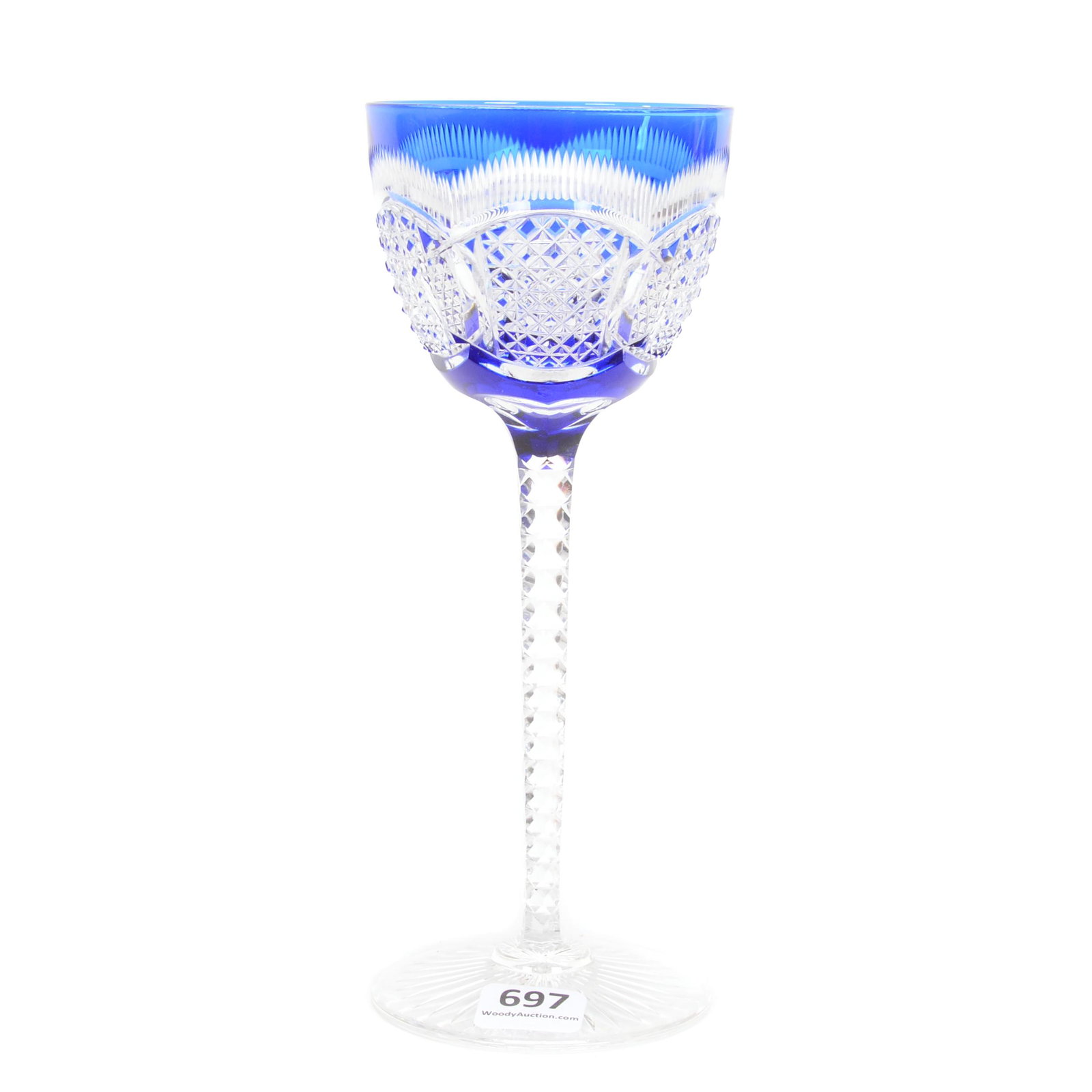 Wine Stem, Val St. Lambert Aaron Pattern: Wine Stem, Val St. Lambert Aaron Pattern, 7.5", Circa 1920, Blue Cut To Clear, Diamond Cut Stem, Ray Cut Foot, Gary Baldwin Collection