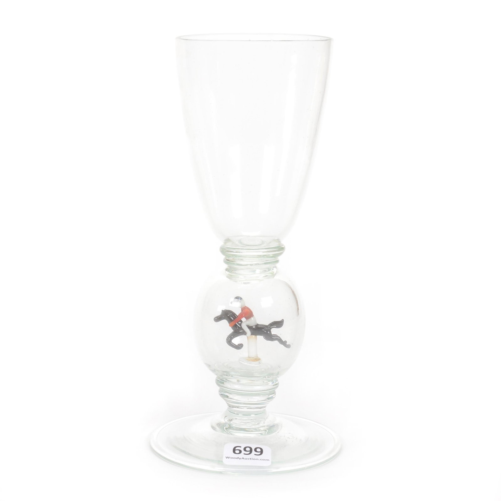Goblet, Caged Glass By Stevens & Williams: Goblet, Caged Glass By Stevens & Williams, 7.75", Glass Artist William Swingewood, Clear Glass With Interior Horse And Rider "Caged" In Glass, Circa 1930's, Gary Baldwin Collection