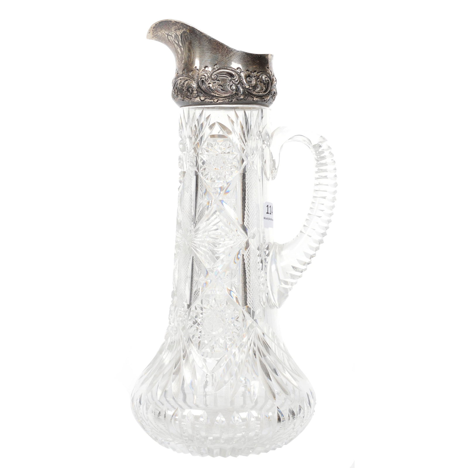 Tankard, ABCG, Dominick Haff #445 Sterling Rim: Tankard, ABCG, Dominick Haff #445 Sterling Rim, 11.5", Hobstar, File, Star And Fan Motif, Prism Cut Near Base, Hobstar Cut Base, Notched Handle, Nebraska Collection Of Ron & Pam Blessing