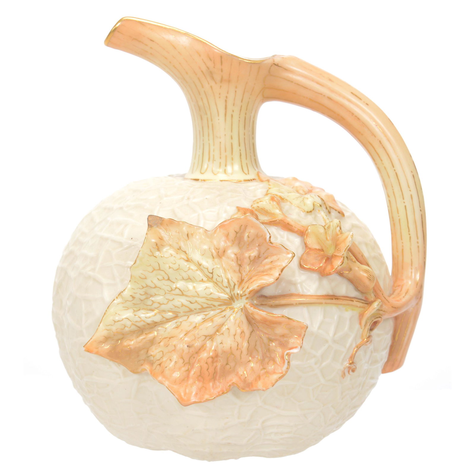 Ewer, Gourd Shape, Marked Royal Worcester #1111: Ewer, Gourd Shape, Marked Royal Worcester #1111, 7", Small Surface Point On Leaf Has Been Touched Up With Gold, Small Chip on Spout, Collection Of Sylvia And The Late Nolan Jackson