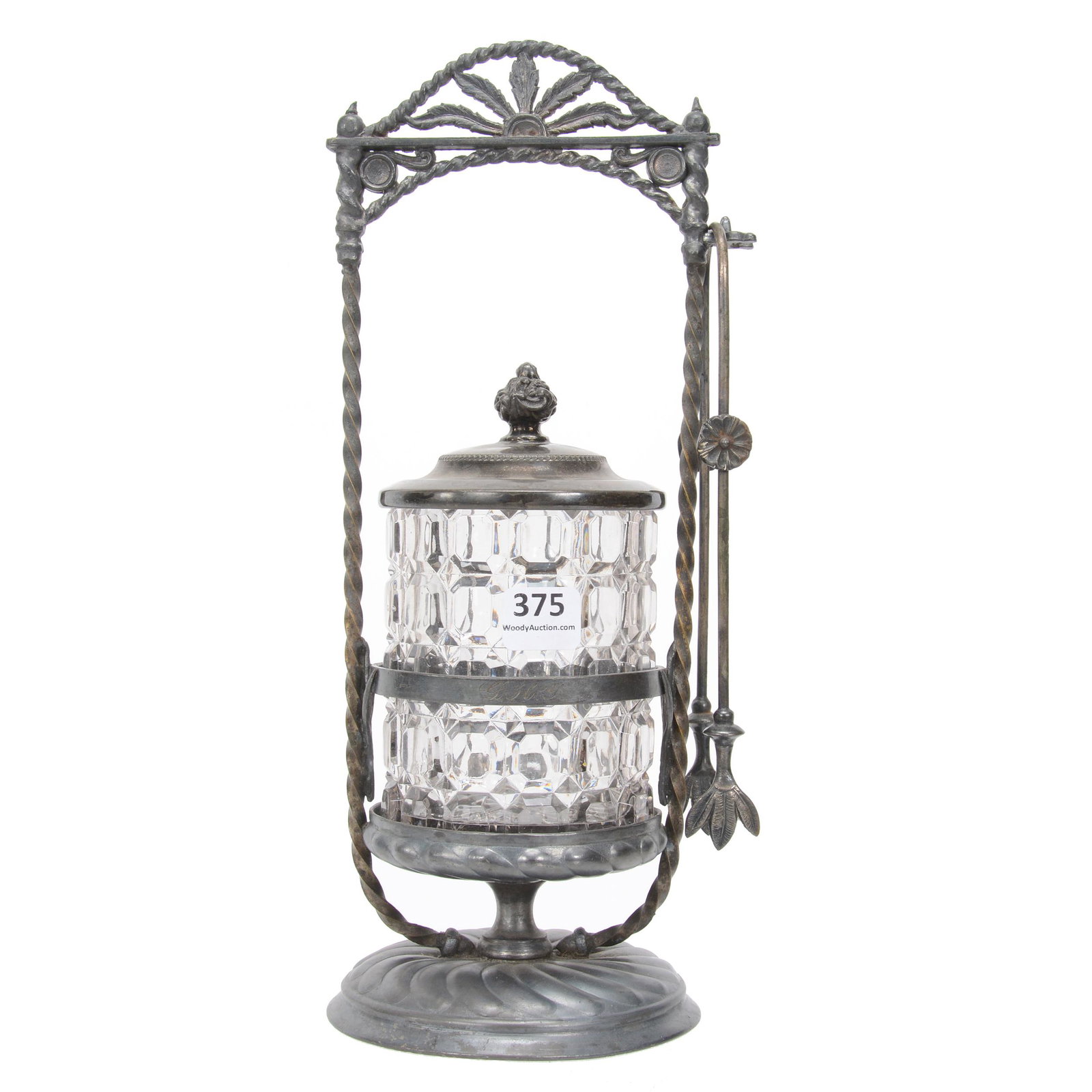 Victorian Pickle Castor, Clear Pattern Glass Insert: Victorian Pickle Castor, Clear Pattern Glass Insert, 11.5", Block Design, Set On Aurora Silverplate Frame, Nebraska Collection Of Ron & Pam Blessing