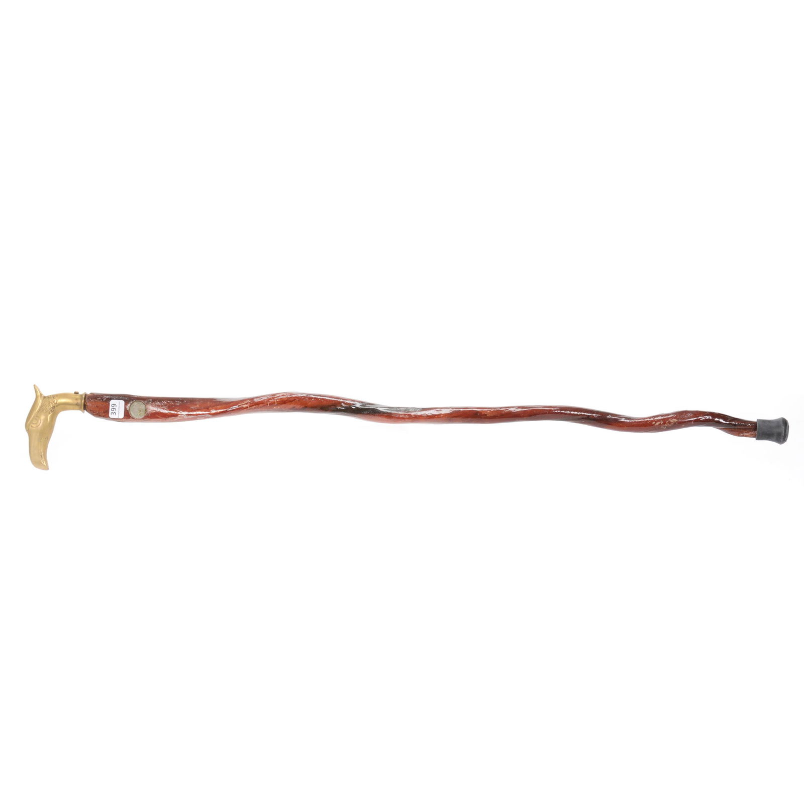 Vintage Novelty Cane, Brass Eagle Head Handle: Vintage Novelty Cane, Brass Eagle Head Handle, 36", Brass Plaque On Cane Inscribed "A Ross Taylor Original, Made From The Reproductive Organ Of A Buffalo", Inset Buffalo Nickel On Opposite Side, Colle