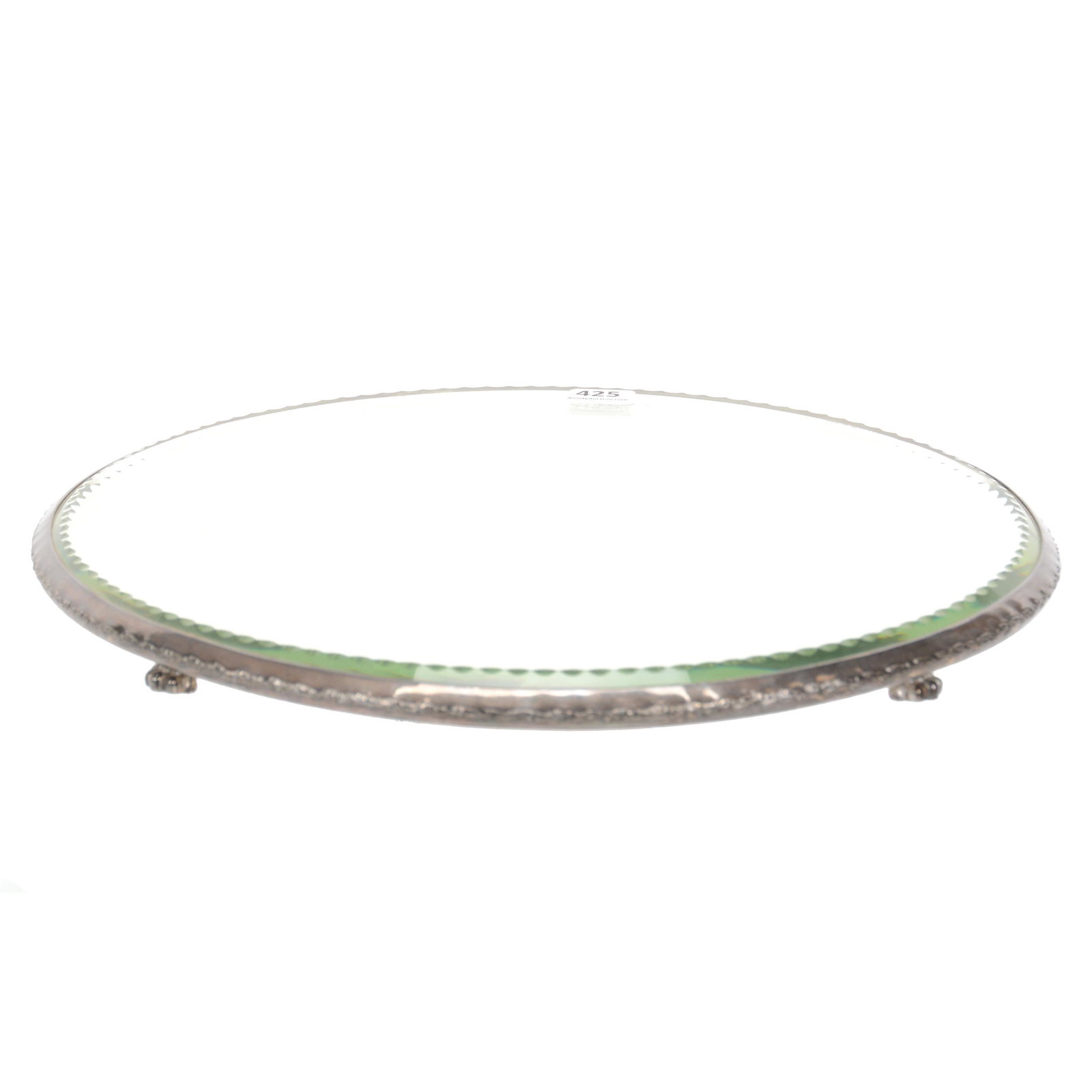 Mirror Plateau, Footed, Beveled Mirror: Mirror Plateau, Footed, Beveled Mirror, 12", Signed Pairpoint #2880, Original Paper Label With Cleaning Instructions, Nebraska Collection Of Ron & Pam Blessing