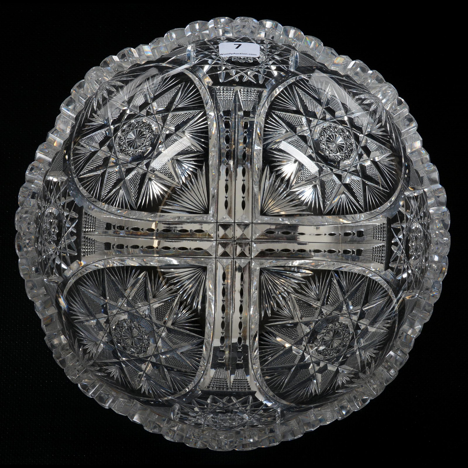 Bowl, ABCG: Bowl, ABCG, 4" X 9", Four Sections Of Flashed Hobstar, Vesica, Hobstar, Prism And Fan Motif, Mike and Anita Byrne Collection