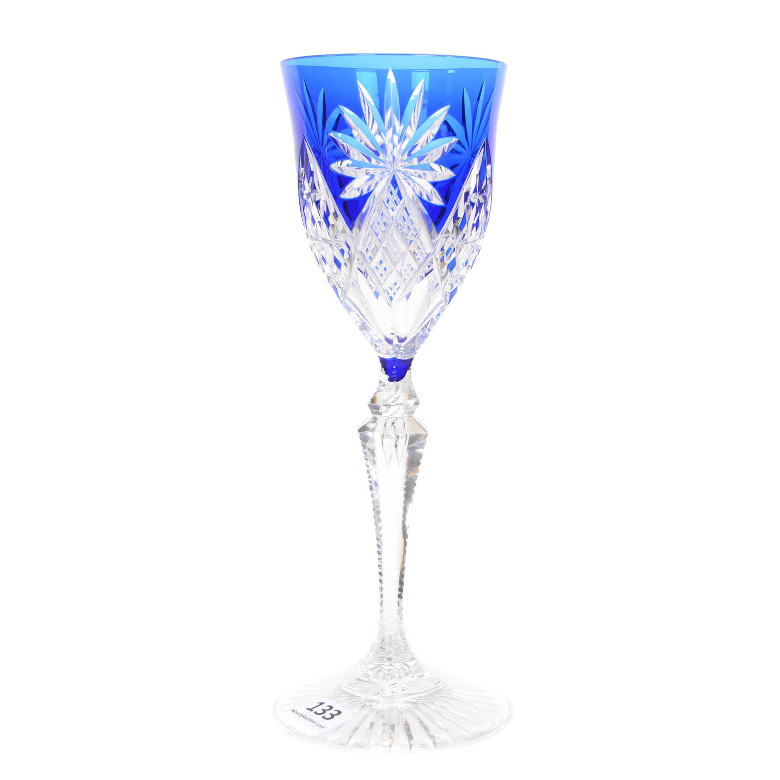 Wine Stem, BPCG, Cobalt Blue Cut To Clear: Wine Stem, BPCG, Cobalt Blue Cut To Clear, 8.375", Val St. Lambert, Saarlouis Pattern, Circa 1906, Private Collection