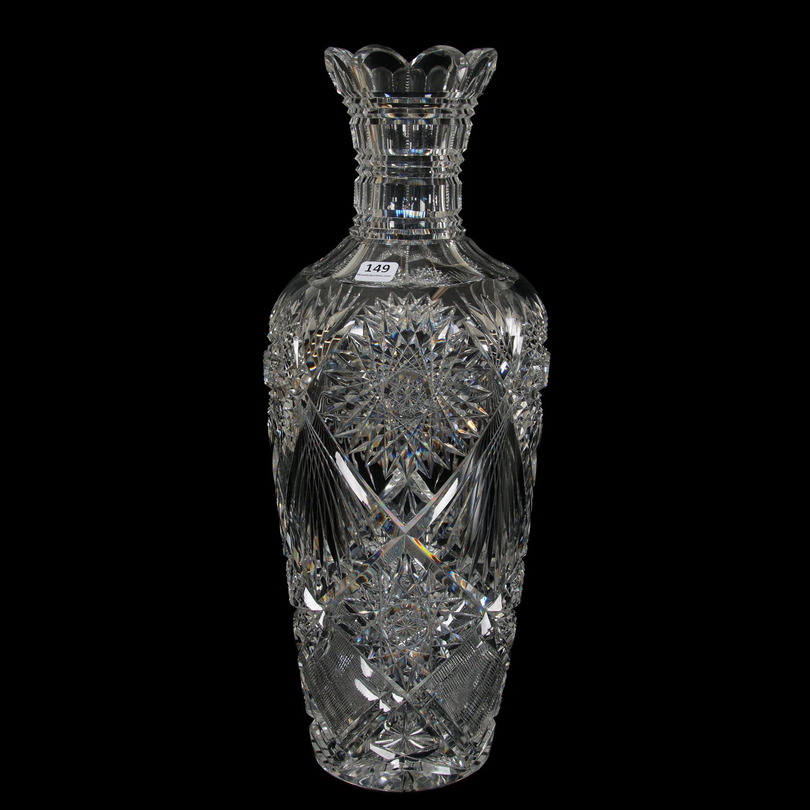 Vase, High Shouldered, ABCG: Vase, High Shouldered, ABCG, 17.25" X 6.5", Hobstar, Strawberry Diamond, Star And Fan Motif, Ray Cut Base, Excellent Blank, Over Ten Pounds Total Weight, Mike and Anita Byrne Collection