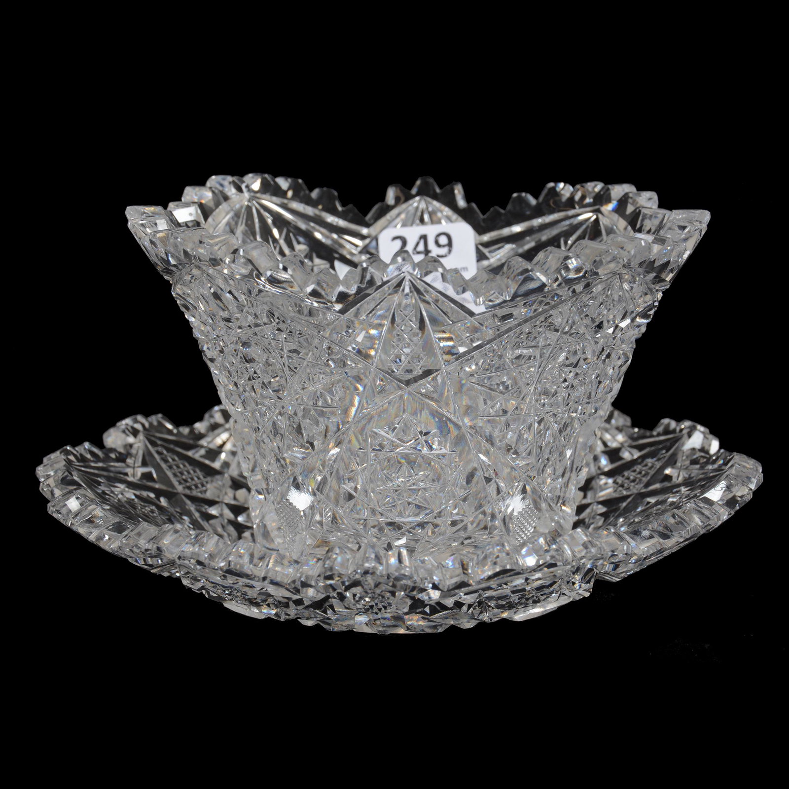 Mayonnaise Bowl/Underplate, ABCG: Mayonnaise Bowl/Underplate, ABCG, 3.5" X 6", Hobstar, Nailhead Diamond Motif, Clear Blank, Bowl Tooth Chip, Bernard F. Jamison Collection