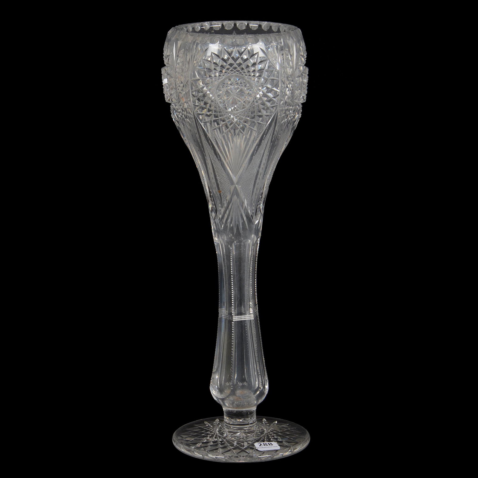 Pedestal Vase, ABCG: Pedestal Vase, ABCG, 16.25" X 5", Hobstar, Strawberry Diamond, Prism And Fan Motif, Hobstar Foot, Tulip Shape, Florida Collection