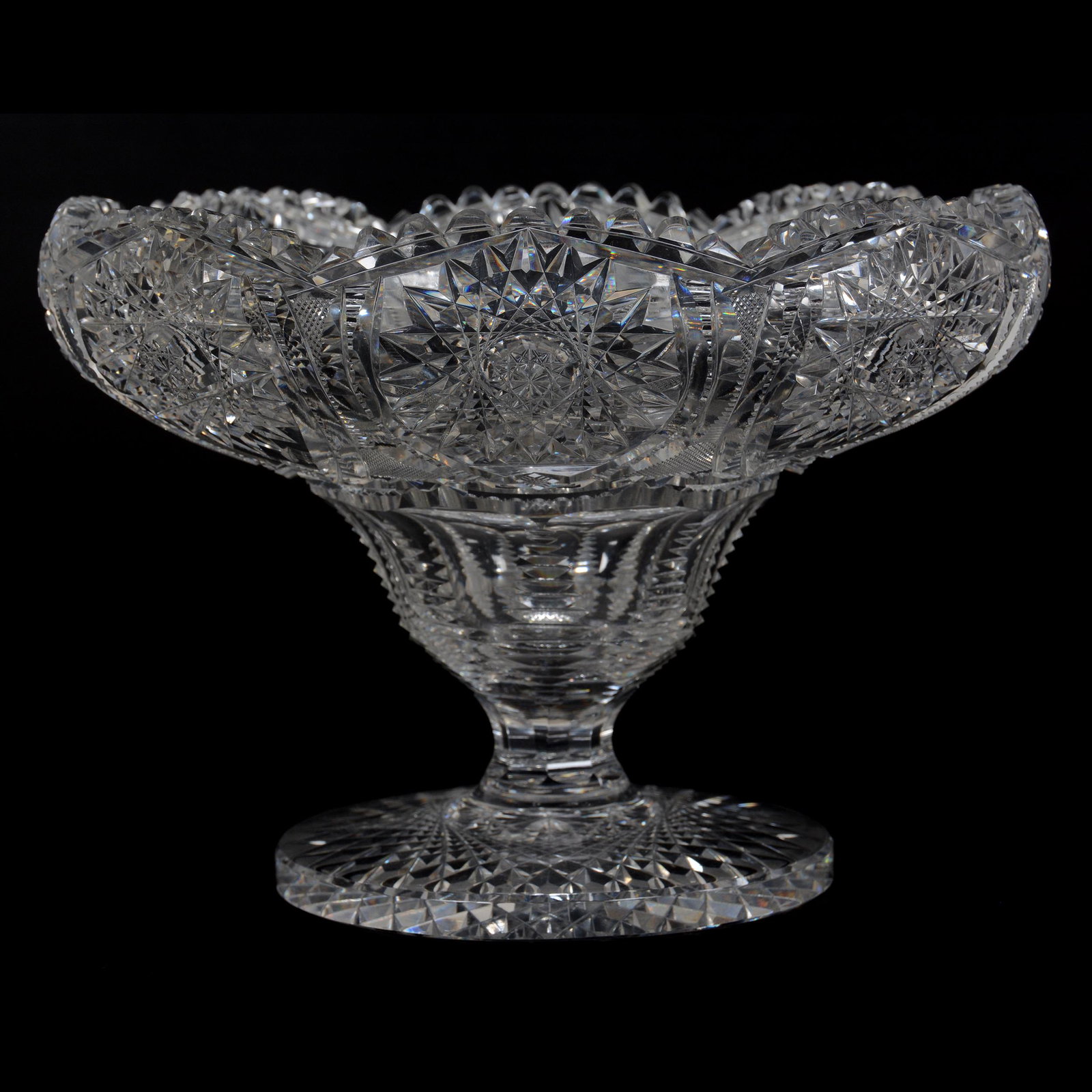 Comport, ABCG, Mistletoe Pattern By Pairpoint: Comport, ABCG, Mistletoe Pattern By Pairpoint, 6.5" X 9.25", Rolled Rim, Hobstar, Vesica, Strawberry Diamond And Prism Motif, Step Cut Body, Large Hobstar Foot, Nice Quality, Exactly As Featured In Pa