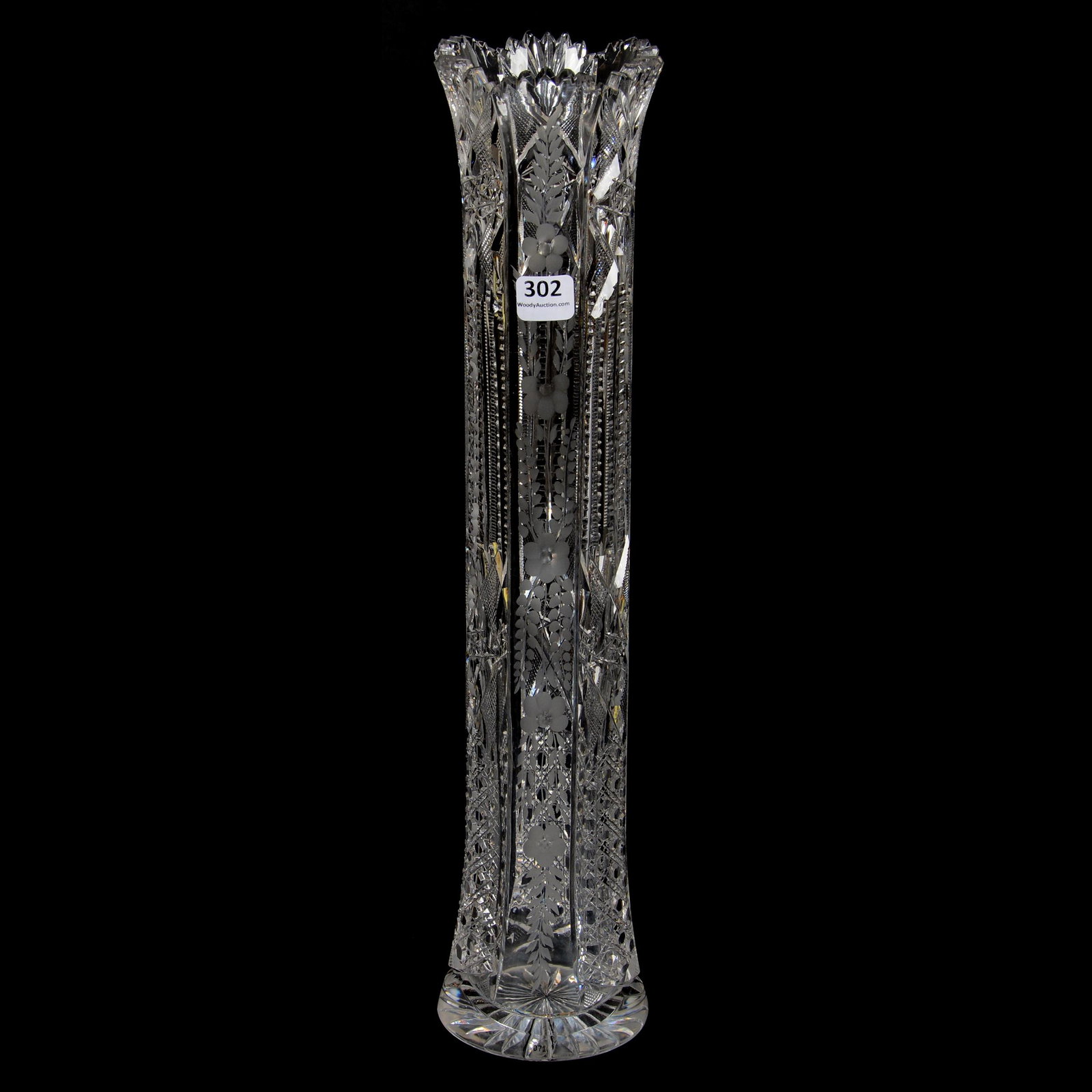 Cylinder Vase, ABCG, Signed J. Hoare Pattern #9995: Cylinder Vase, ABCG, Signed J. Hoare Pattern #9995, 16.25" X 3.5", Exactly As Featured In Black J. Hoare ACGA Catalog Reprint, Page 151, Alternating Panels Of Hobstar, Prism, Strawberry Diamond And Fa