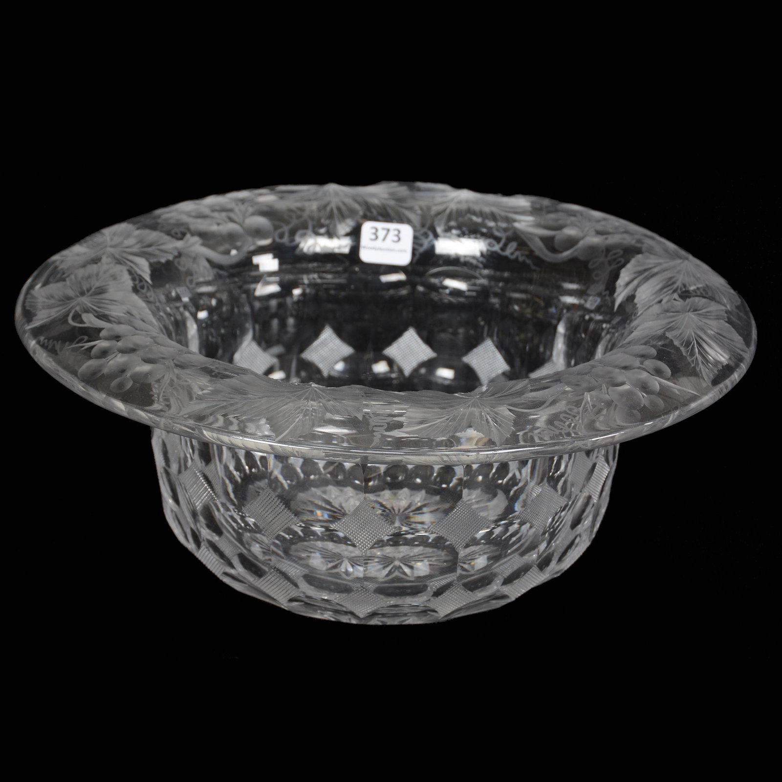 Bowl, Derby/Bowler Hat Shape, ABCG: Bowl, Derby/Bowler Hat Shape, ABCG, 5" X 12", Flashed Ray Cut Center With Bullseye And Strawberry Diamond Cut Body, Engraved Vintage Border, Attributed To Tuthill, Clear Blank, Pacific NW Collection